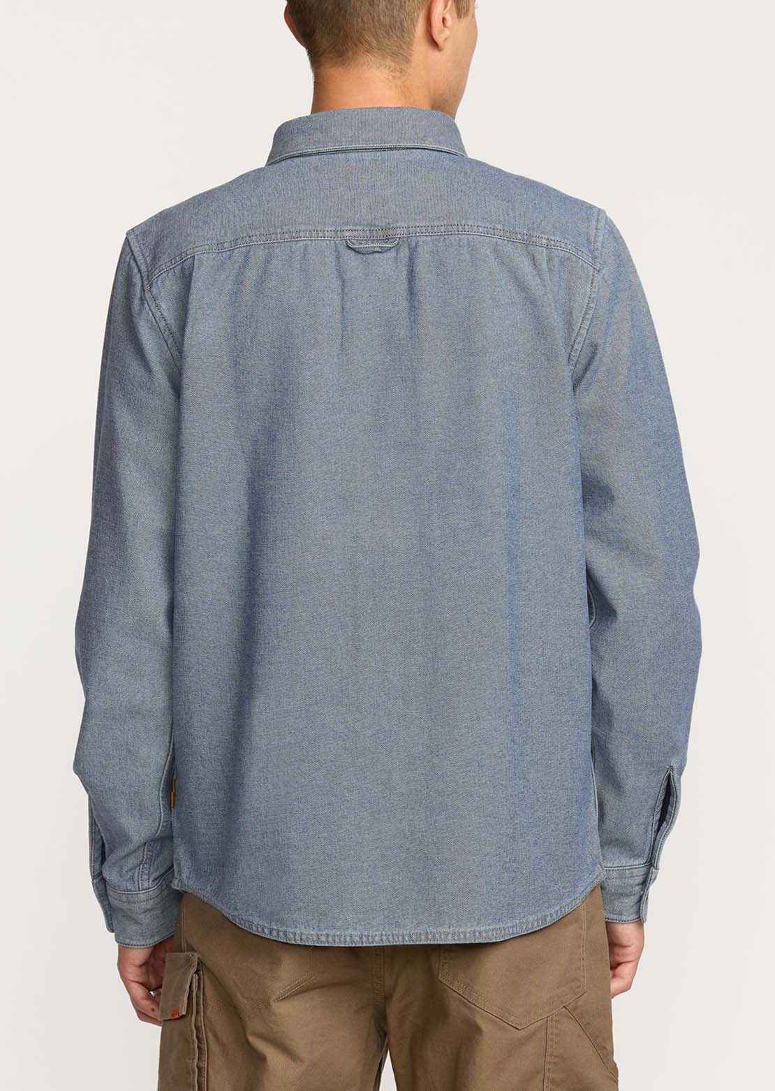 Volcom Men's Levelstone Long Sleeve Button Up Shirt Blue Wash