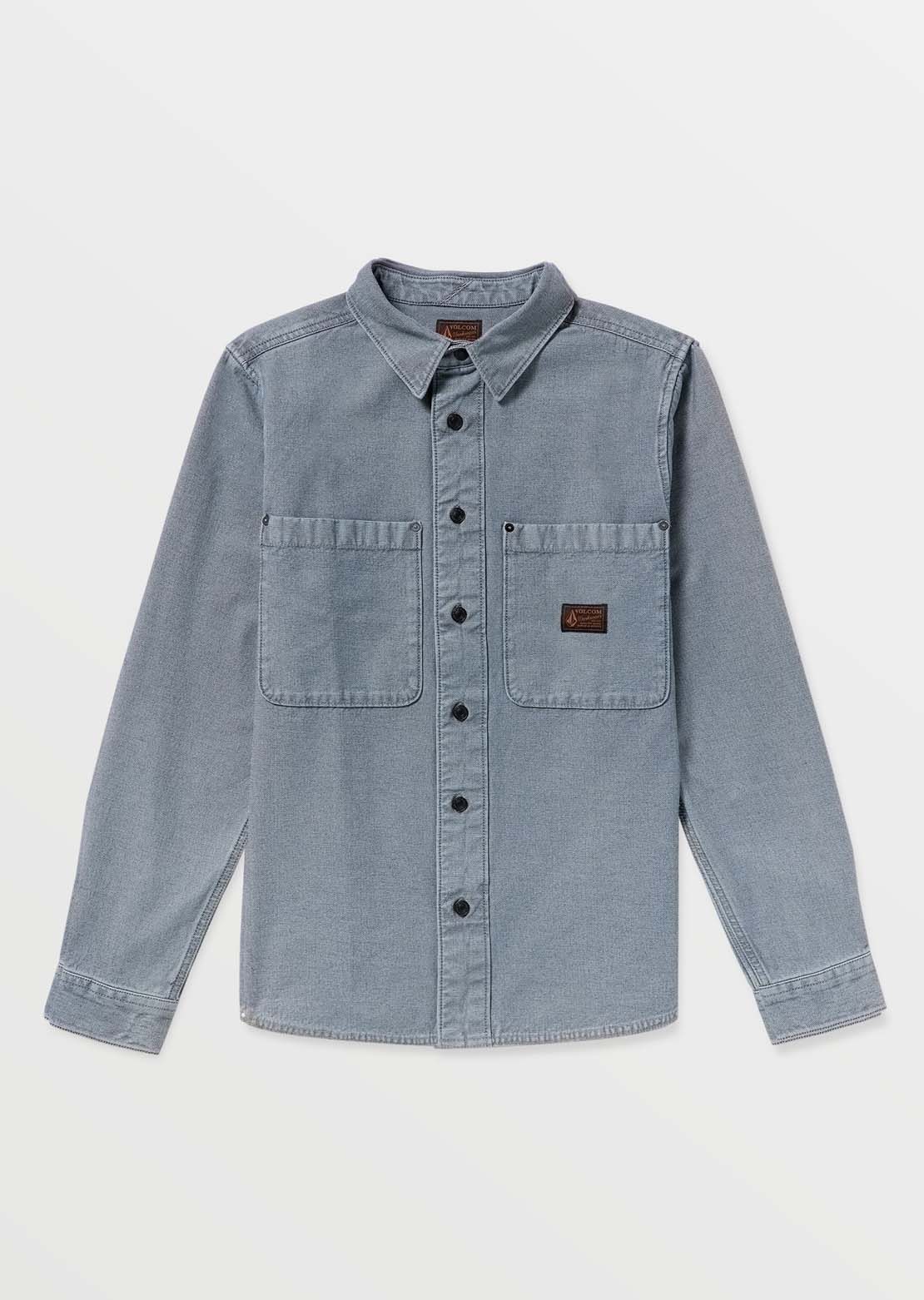 Volcom Men's Levelstone Long Sleeve Button Up Shirt Blue Wash