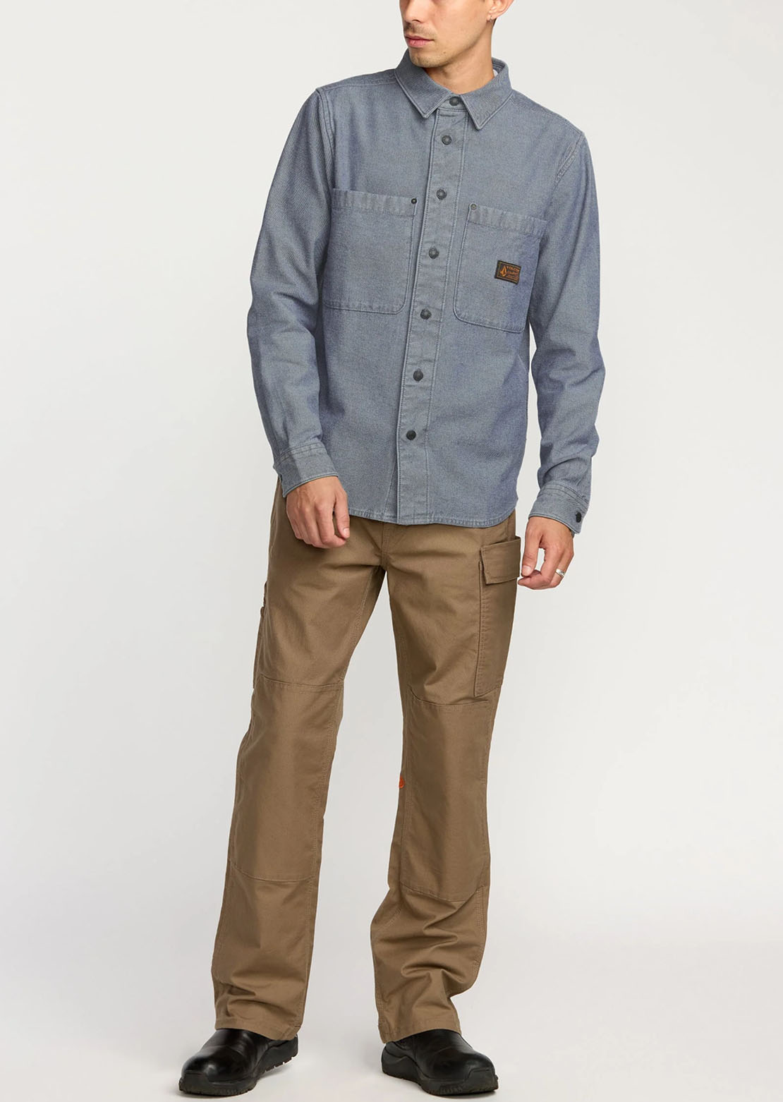 Volcom Men's Levelstone Long Sleeve Button Up Shirt Blue Wash