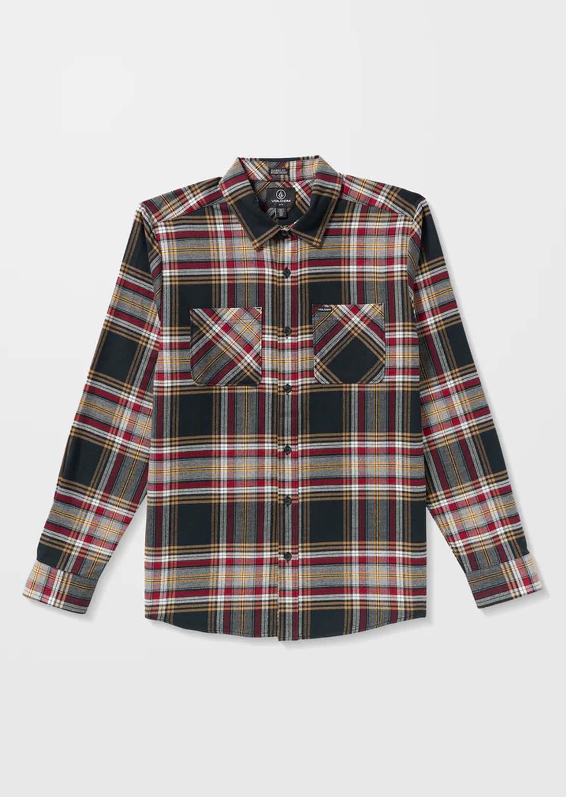 Volcom Men's Netastone Flannel Long Sleeve Button Up Shirt Antique Black