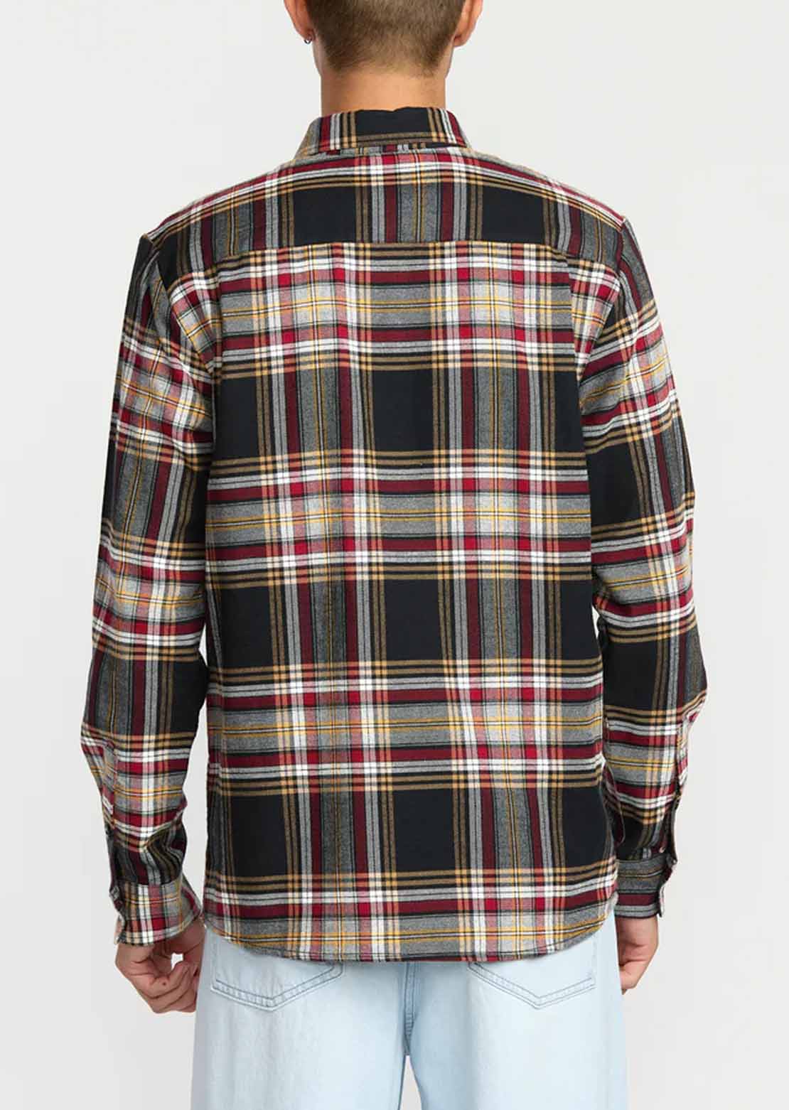 Volcom Men's Netastone Flannel Long Sleeve Button Up Shirt Antique Black