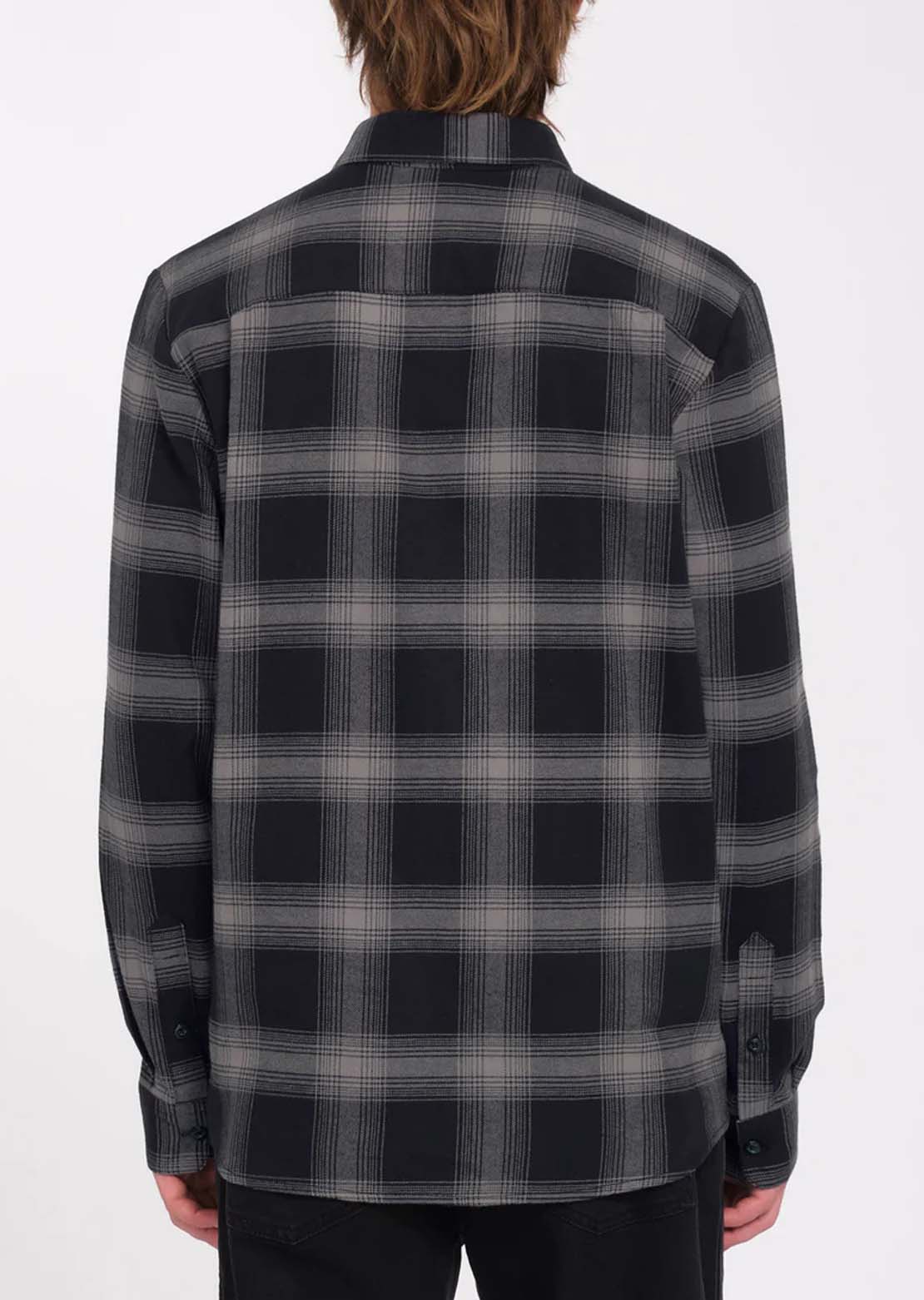 Volcom Men's Netastone Flannel Long Sleeve Button Up Shirt BAsphalt Black