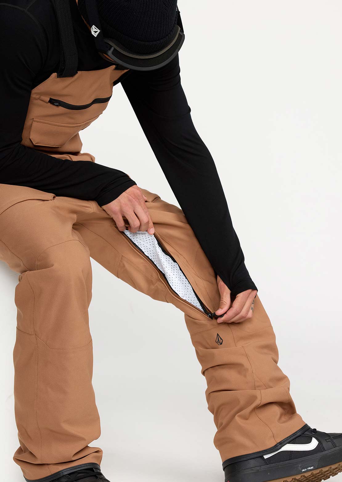 Volcom Men's Roan Bib Overall Pants Terra Brown