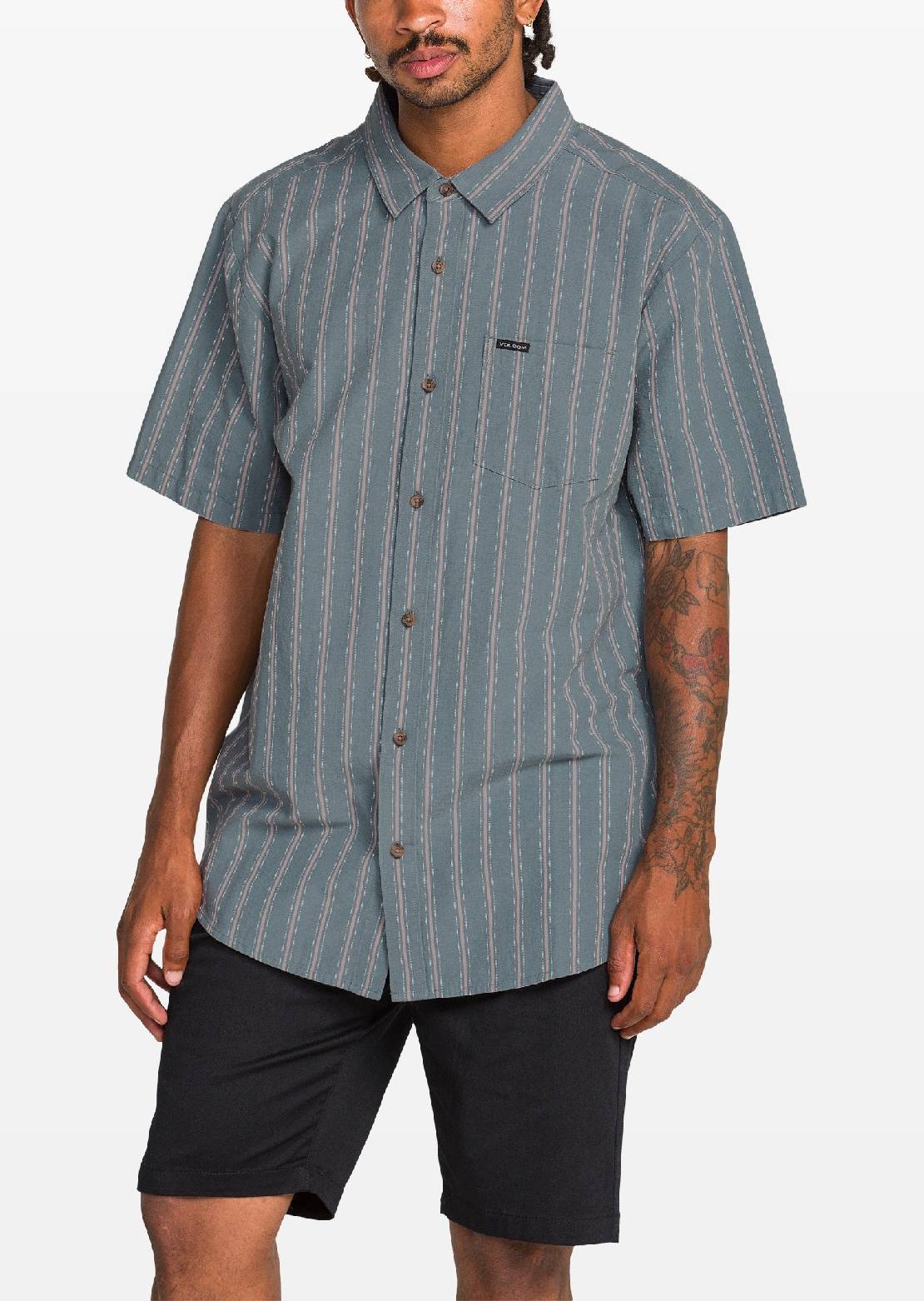 Volcom Men's Sato Stripe Button Up Shirt Tradewinds