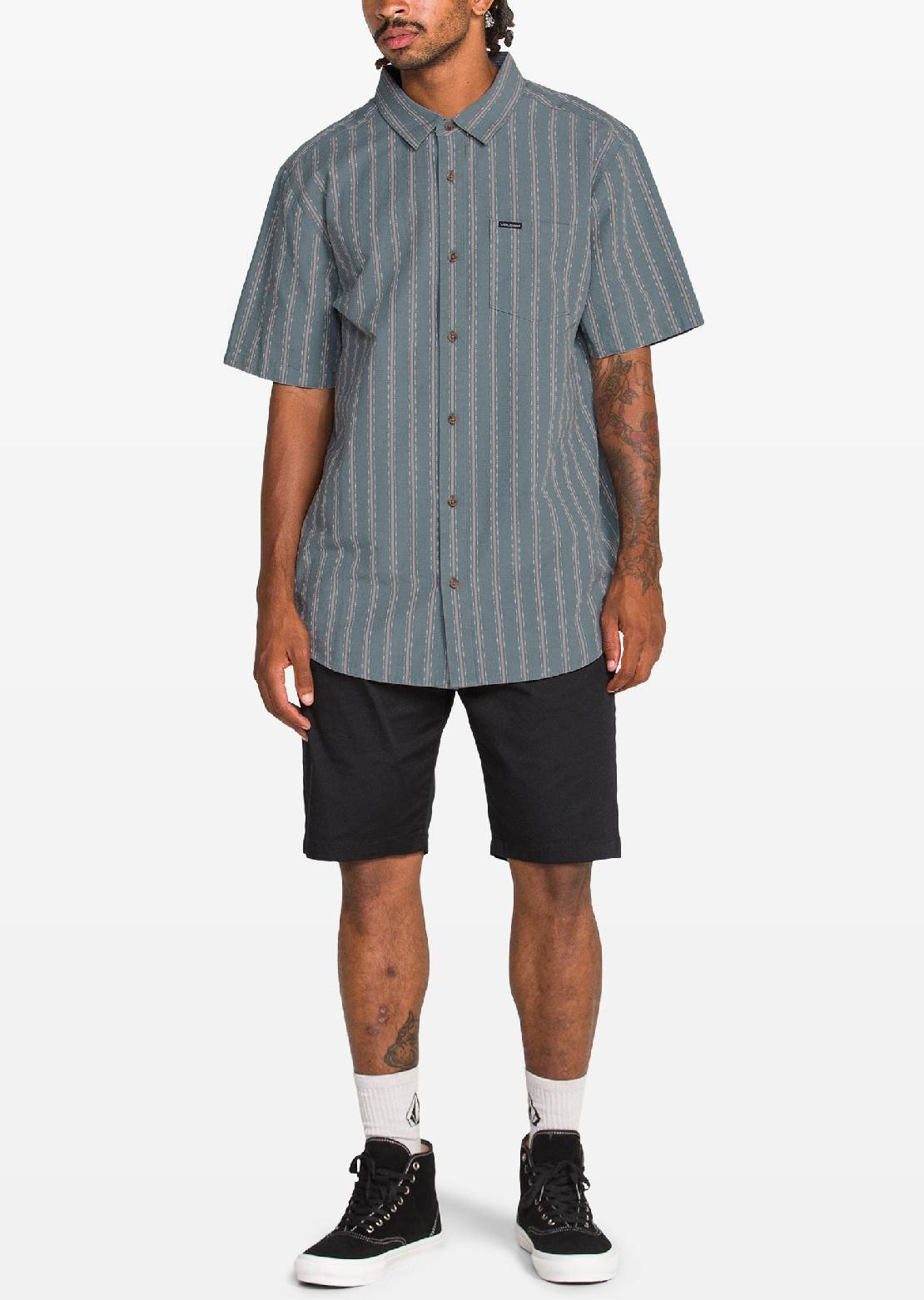 Volcom Men's Sato Stripe Button Up Shirt Tradewinds