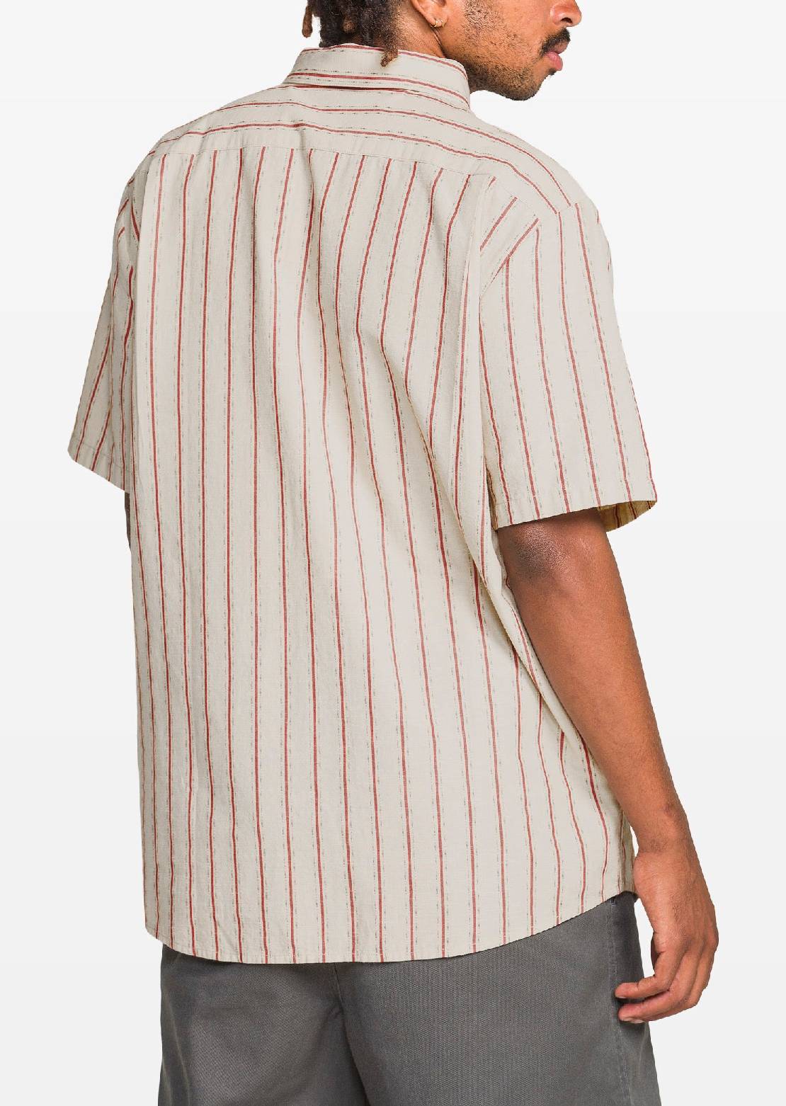 Volcom Men's Sato Stripe Button Up Shirt Stone