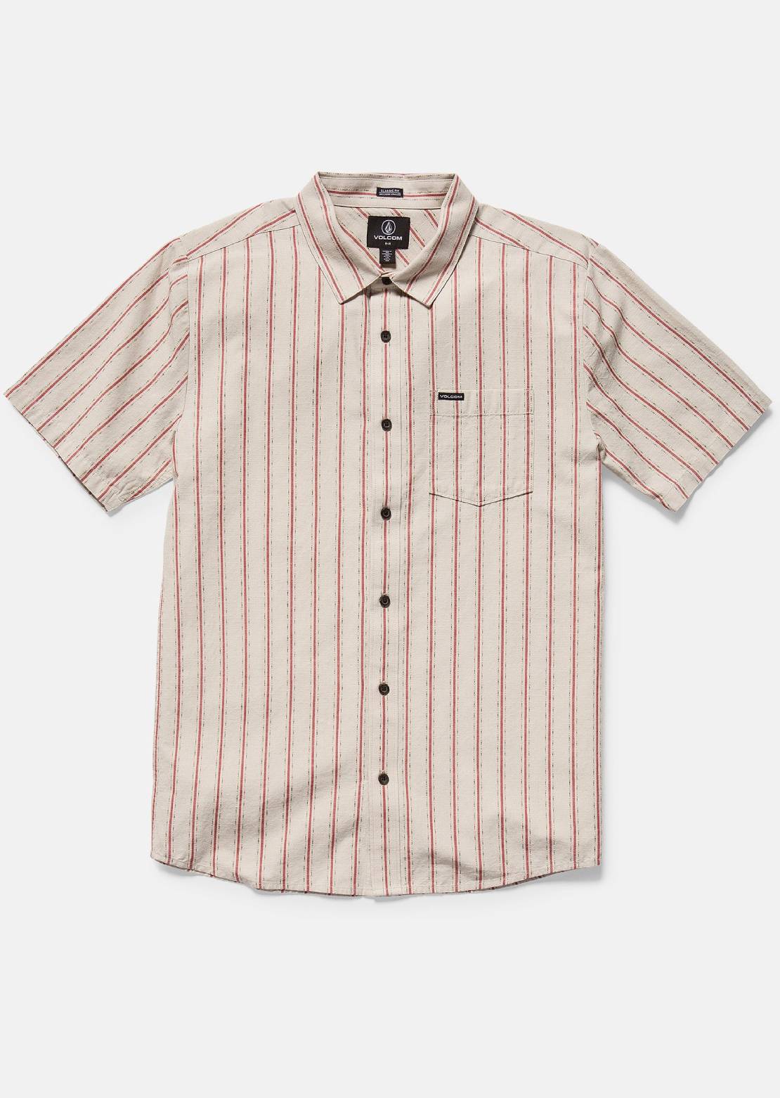 Volcom Men's Sato Stripe Button Up Shirt Stone