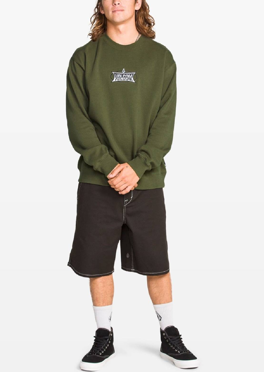 Volcom Men's Stone Cruiser Crewneck Fleece Squadron Green