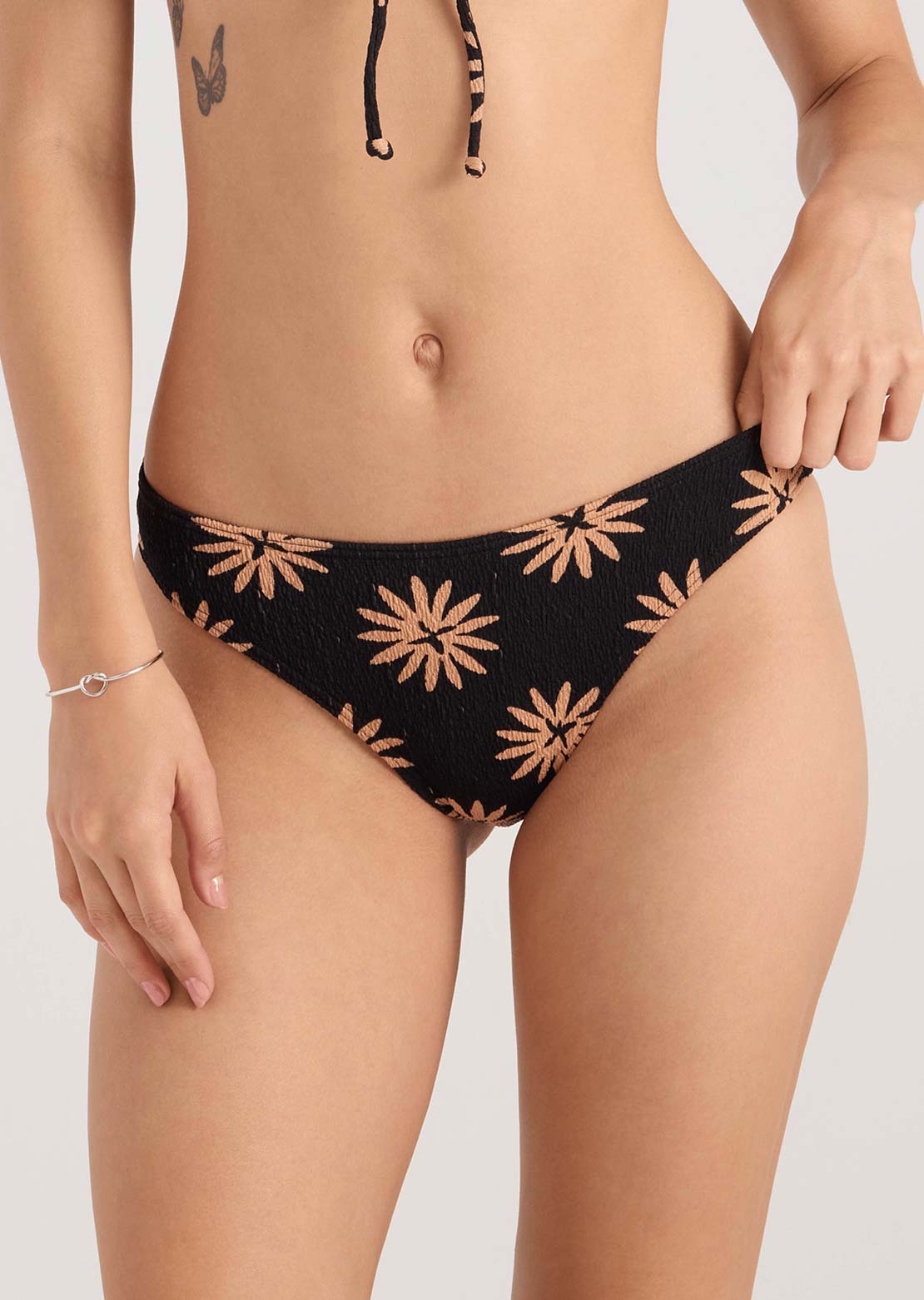 Volcom Women's Bright & Sol Midrise Skimpy Bikini Bottom Black Bronze