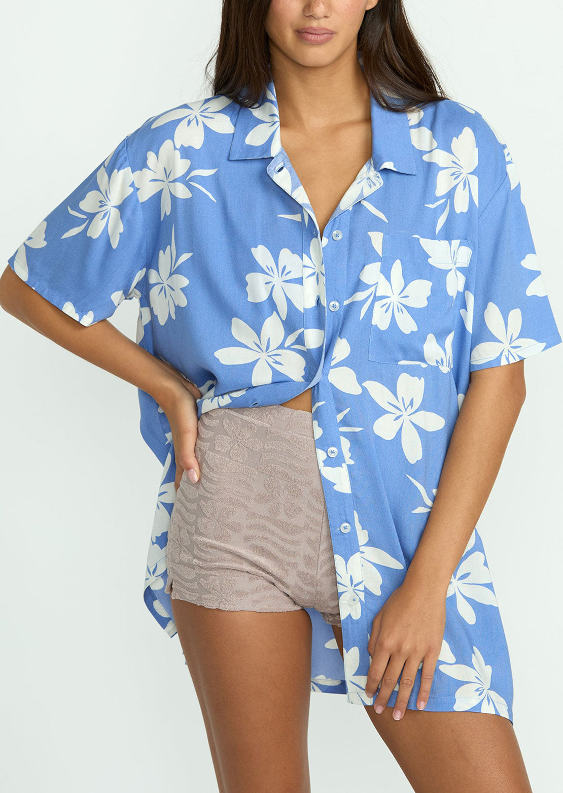 Volcom Women's Coco Ho Button Up Shirt Deep Water