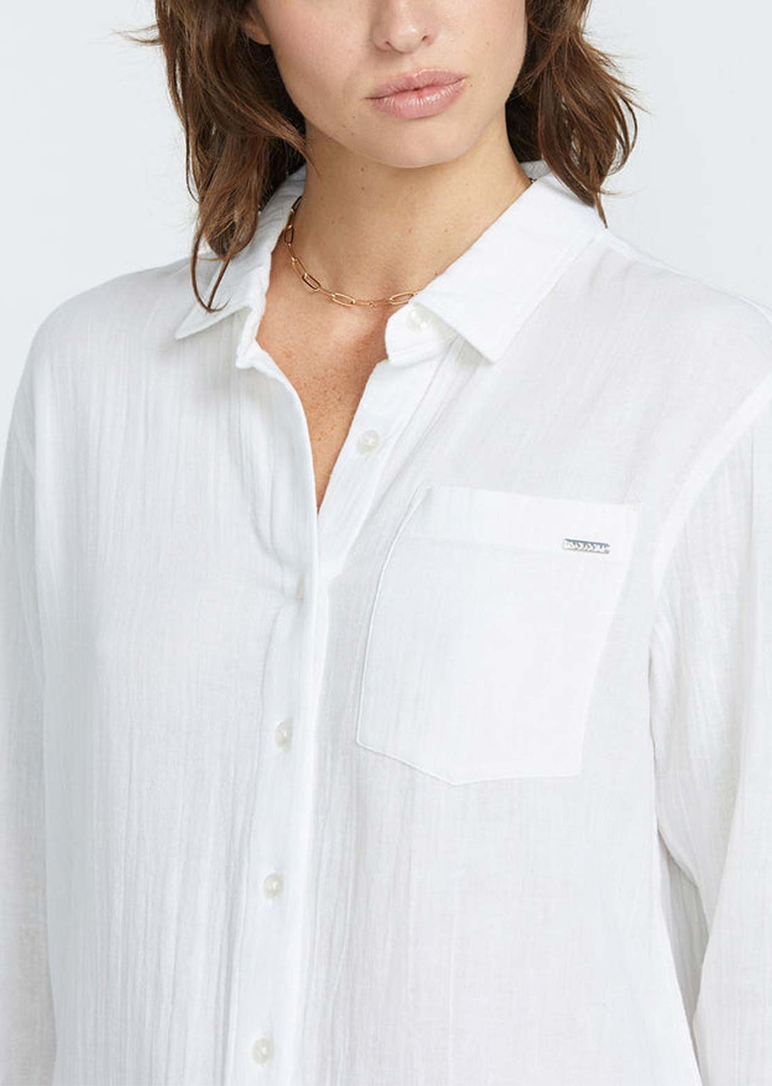 Volcom Women's Lil Button Up Shirt White