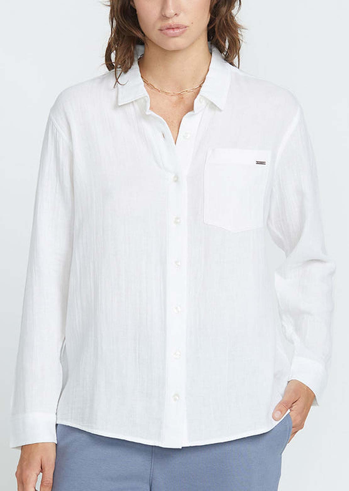 Volcom Women's Lil Button Up Shirt White