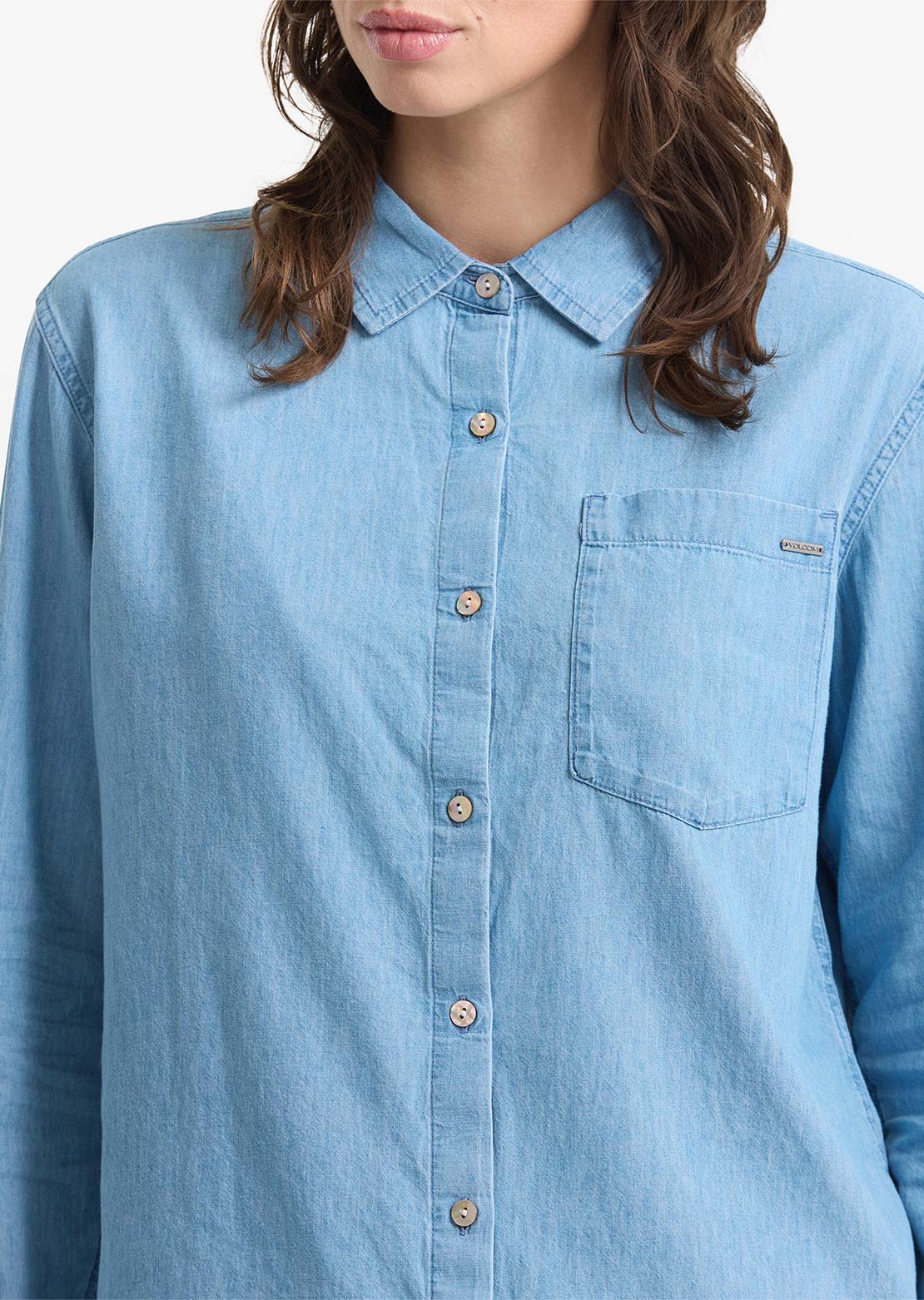 Volcom Women's Lived In Button Up Shirt Chambray