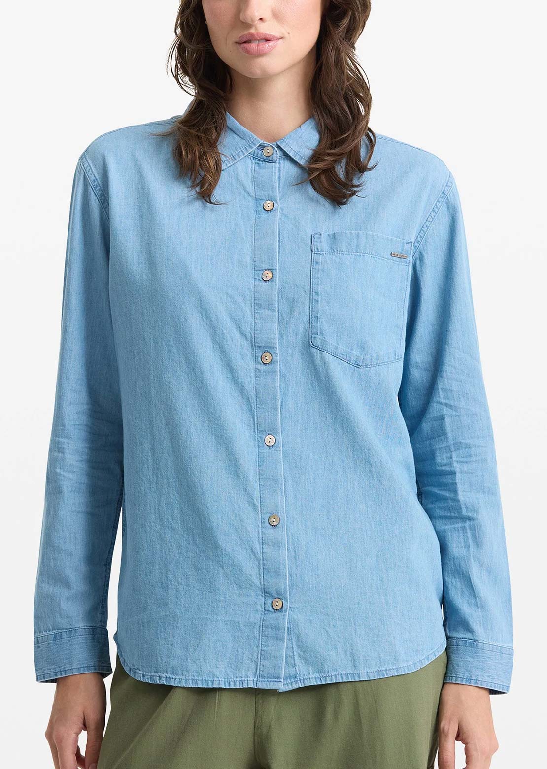 Volcom Women's Lived In Button Up Shirt Chambray