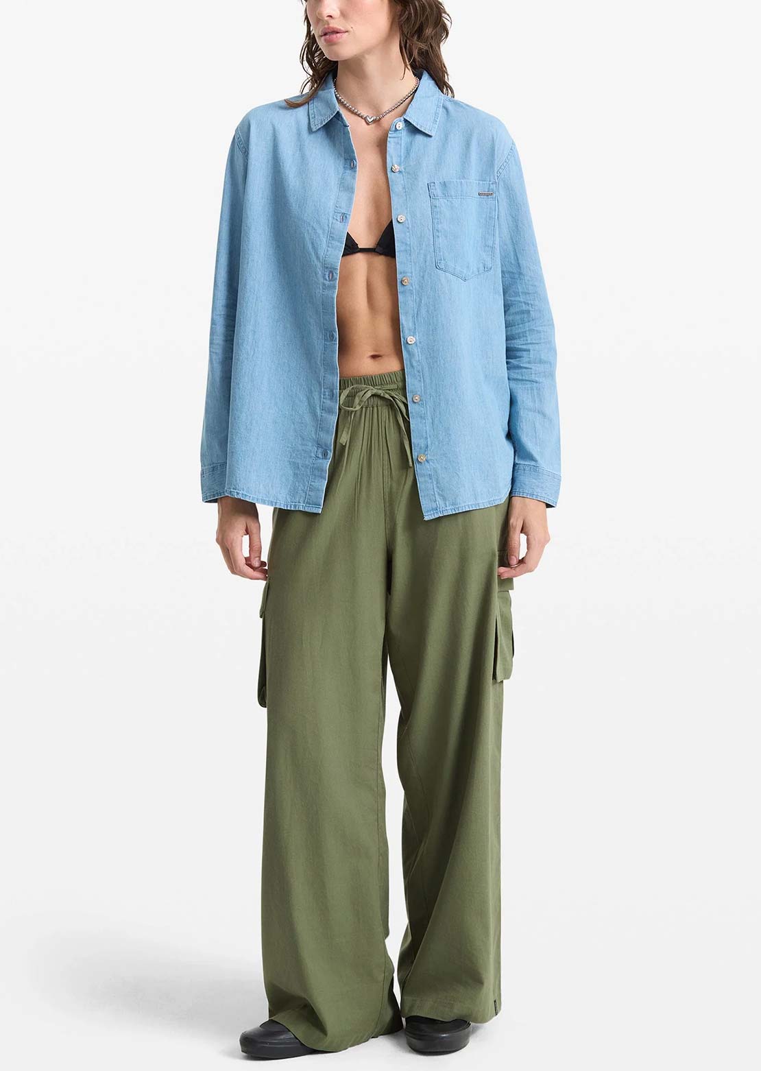 Volcom Women's Lived In Button Up Shirt Chambray