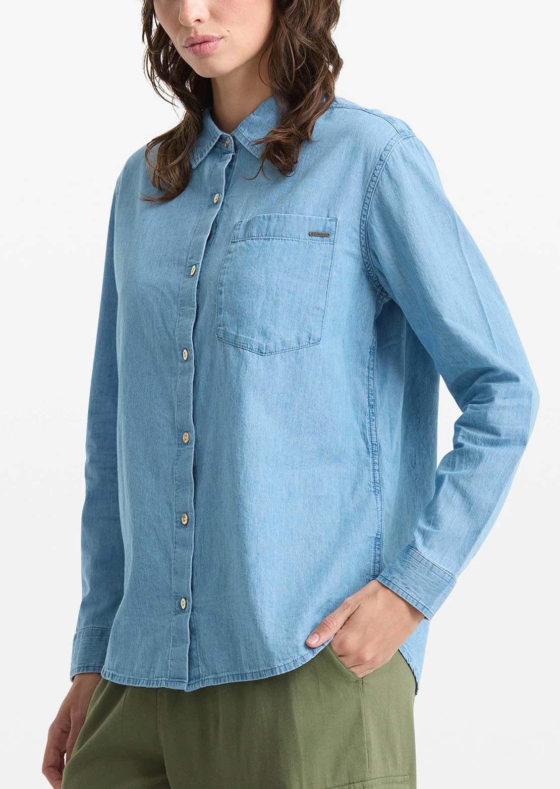Volcom Women's Lived In Button Up Shirt Chambray