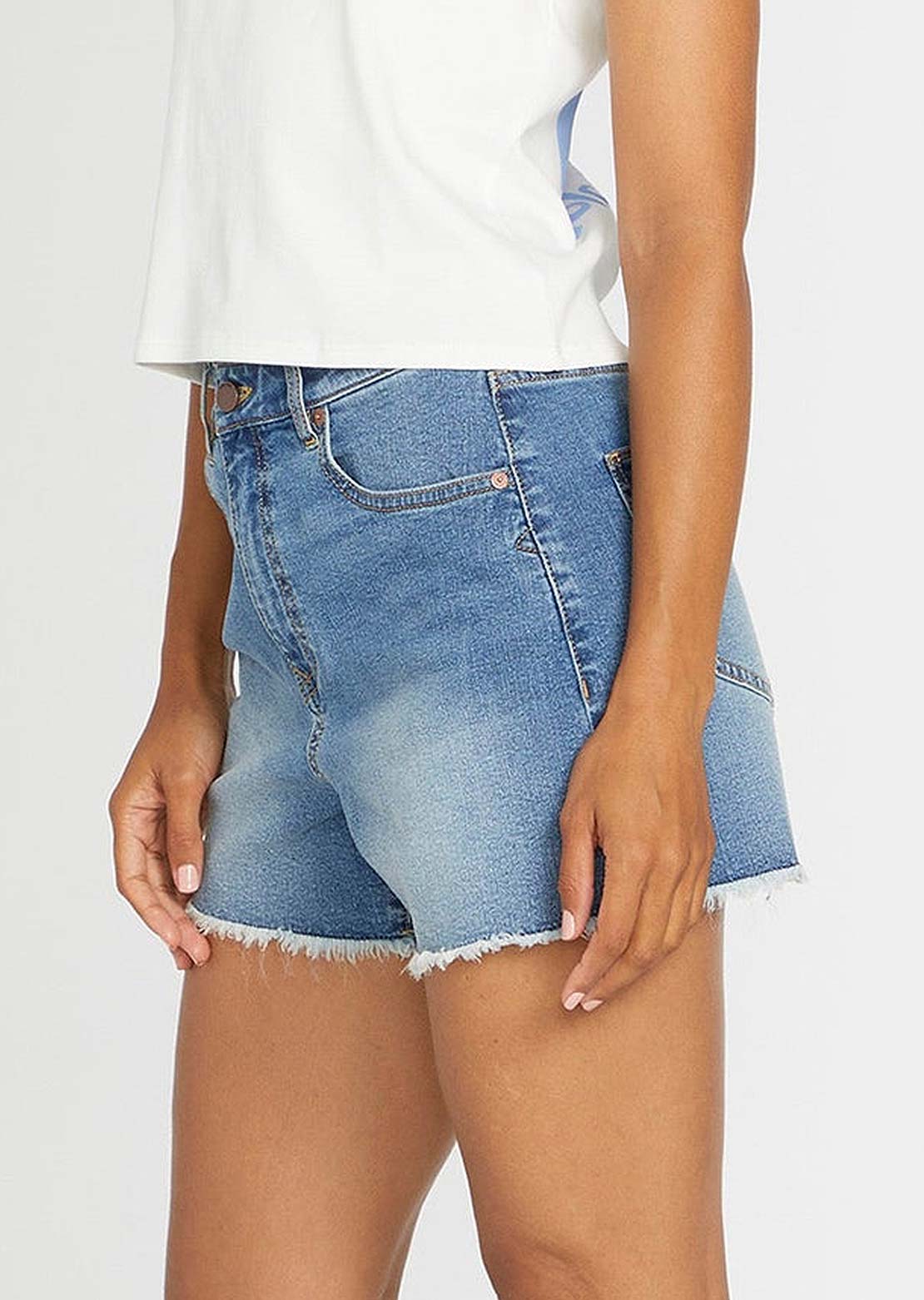 Volcom Women&#39;s STN Step Hirise Shorts Jasper Blue
