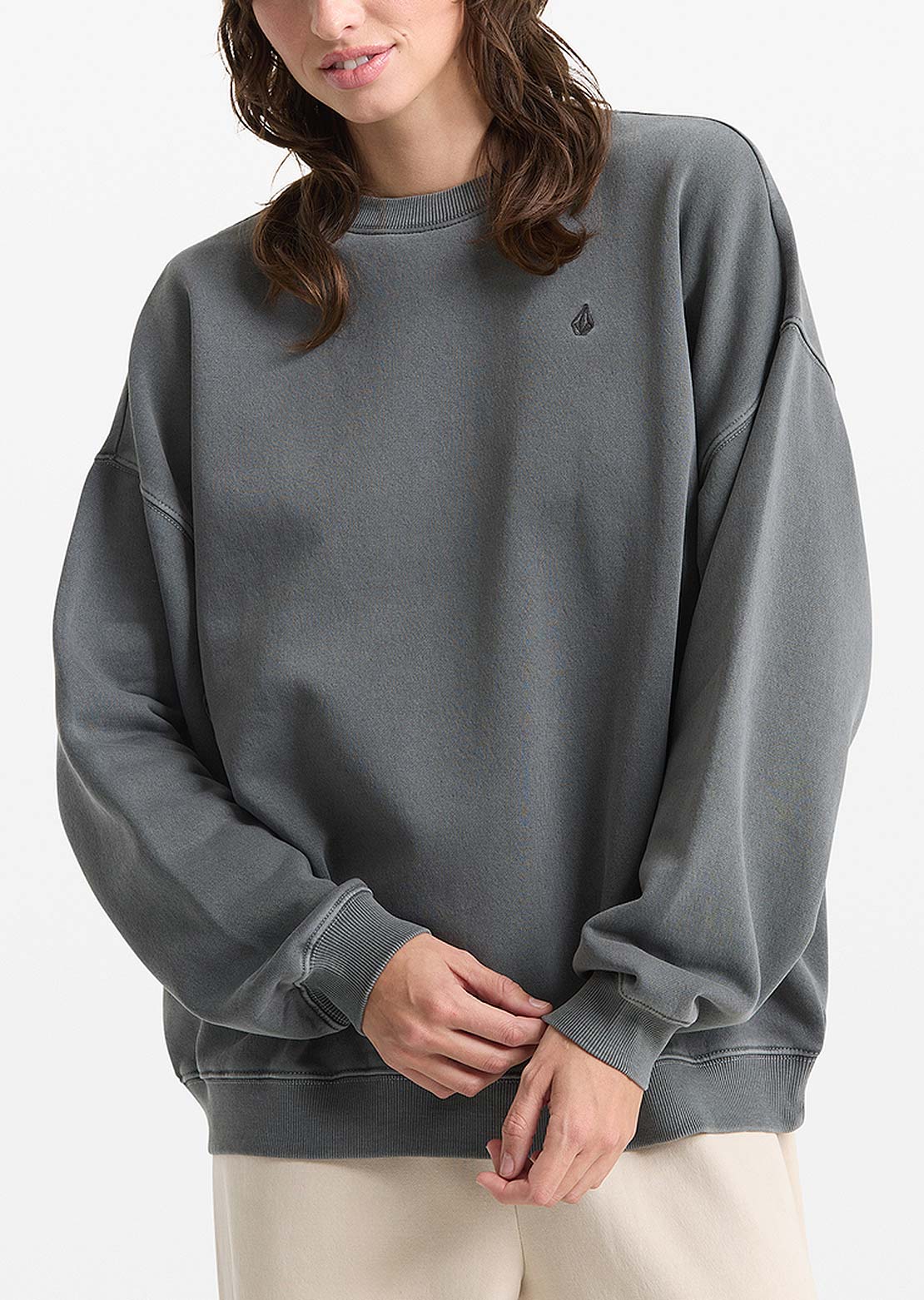 Volcom Women's Stone Soft Crewneck Sweatshirt Charcoal