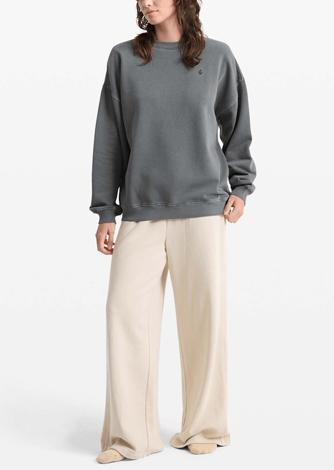 Volcom Women's Stone Soft Crewneck Sweatshirt Charcoal