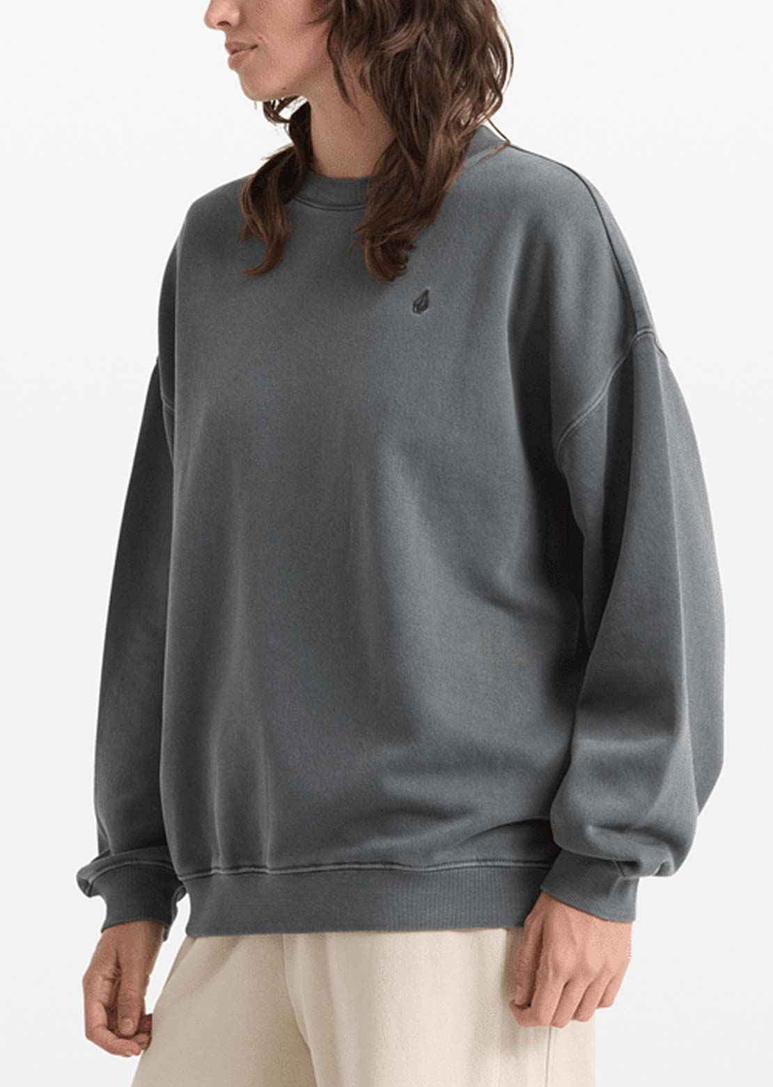 Volcom Women's Stone Soft Crewneck Sweatshirt Charcoal