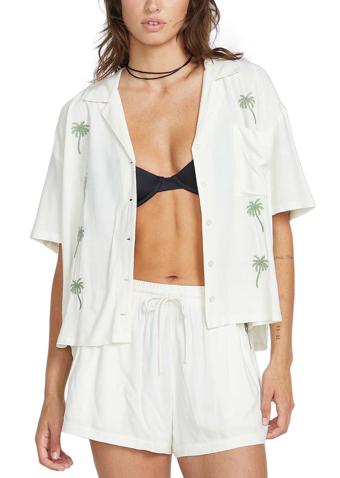 Volcom Women's Sun Stunner Button Up Shirt Bone