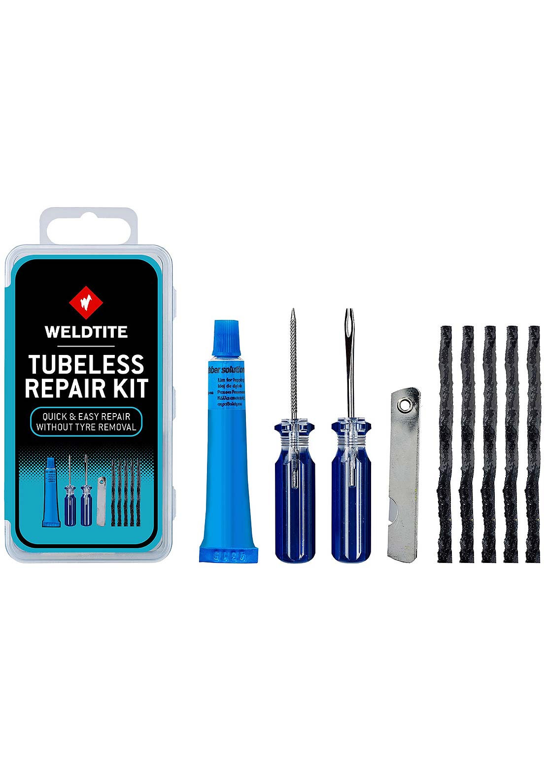 Weldtite Tubeless External Repair Strings with Solution - 5 Pack
