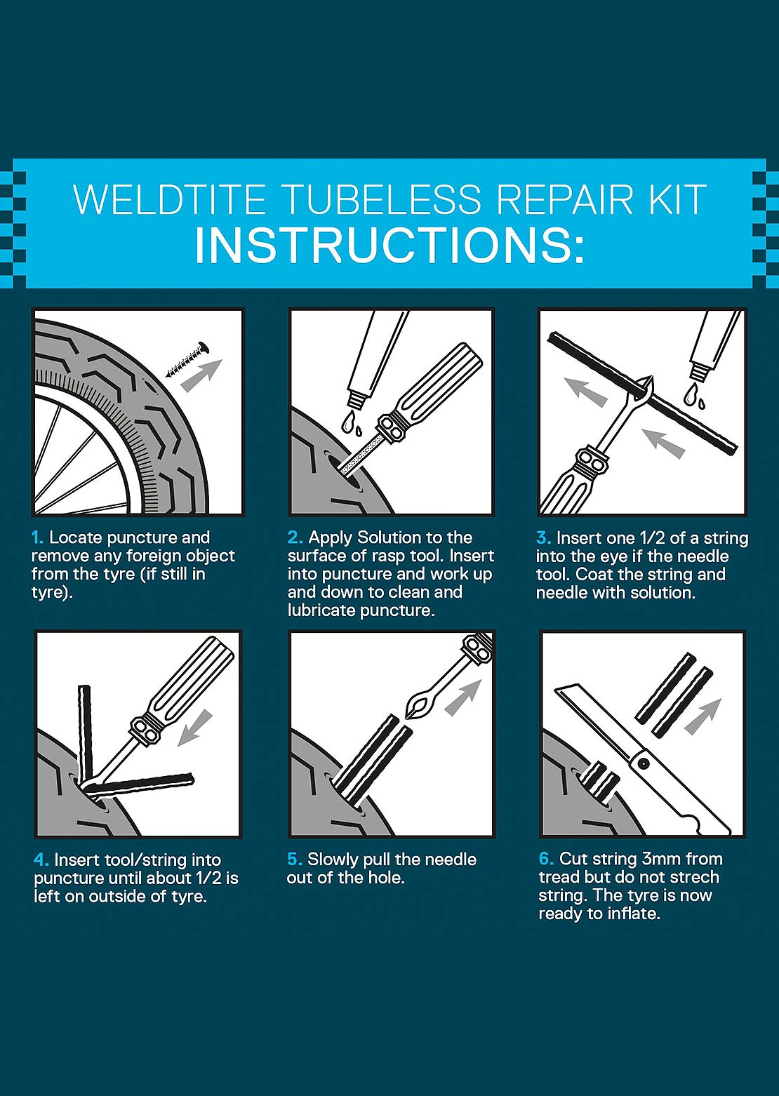 Weldtite Tubeless External Repair Strings with Solution - 5 Pack