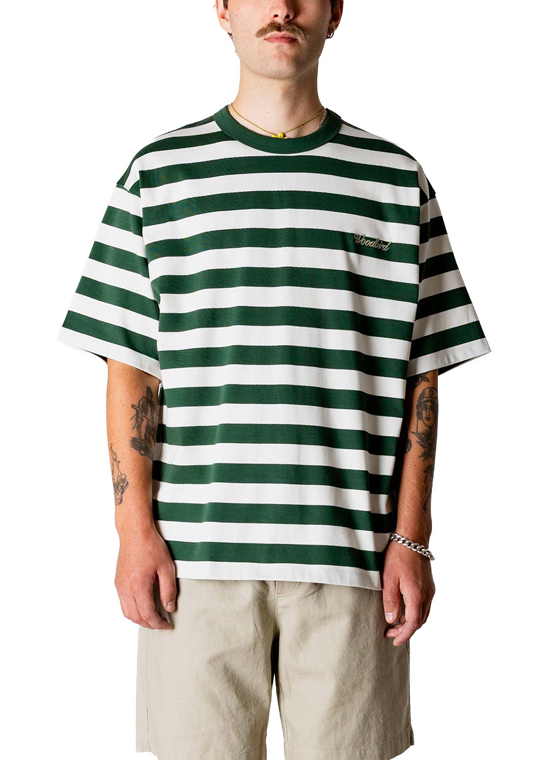 Woodbird Men's Beam Stripe T-Shirt Pine Green