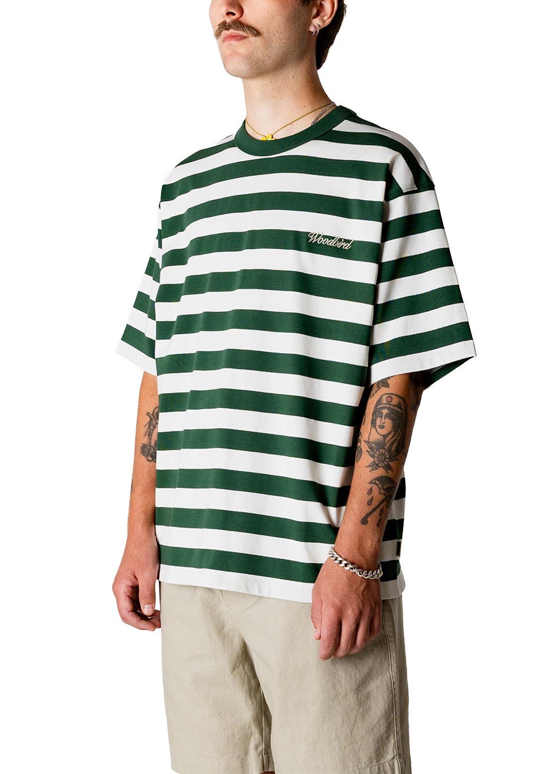 Woodbird Men's Beam Stripe T-Shirt Pine Green
