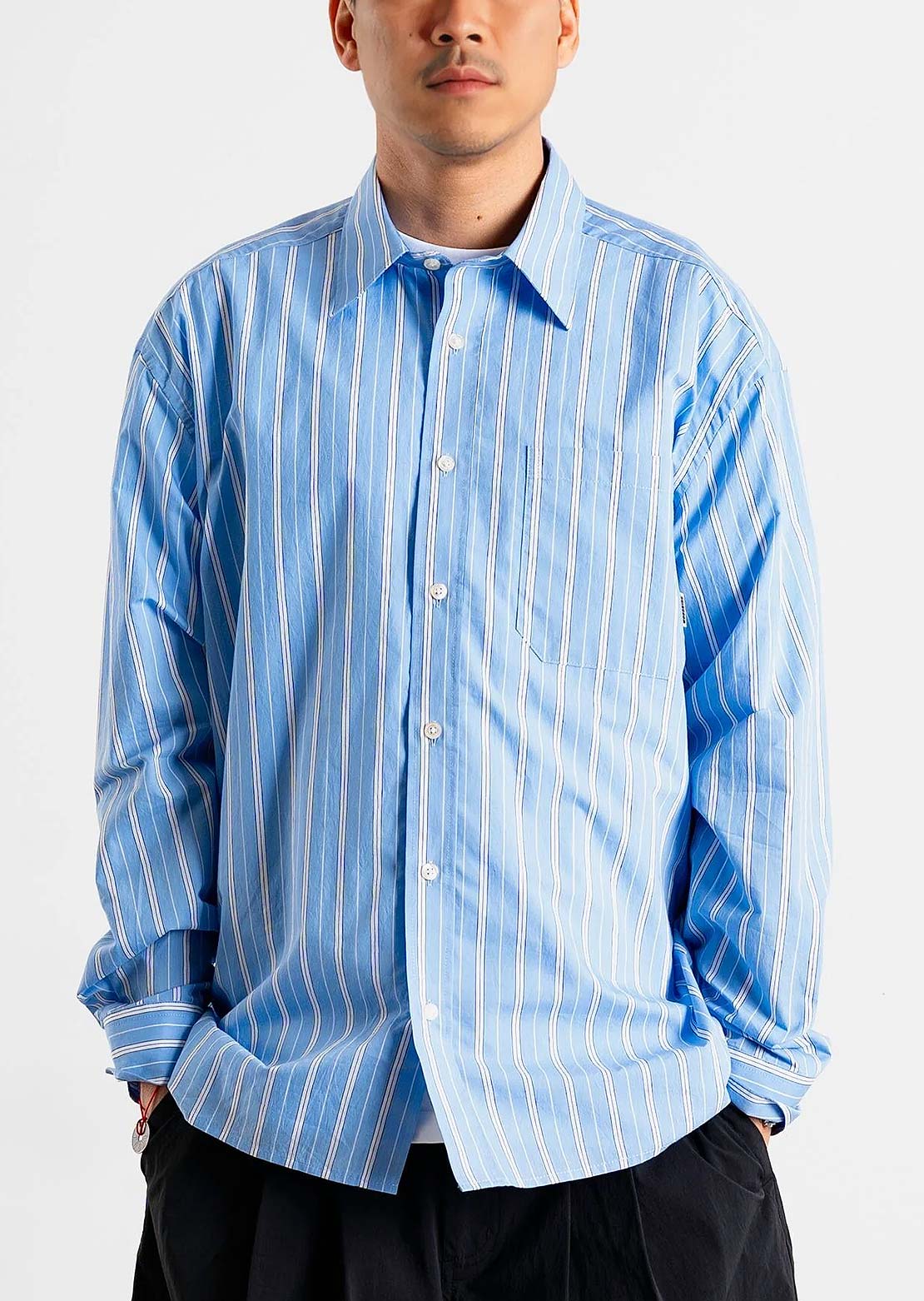 Woodbird Men's Buzo Striped Button Up Shirt Light Blue