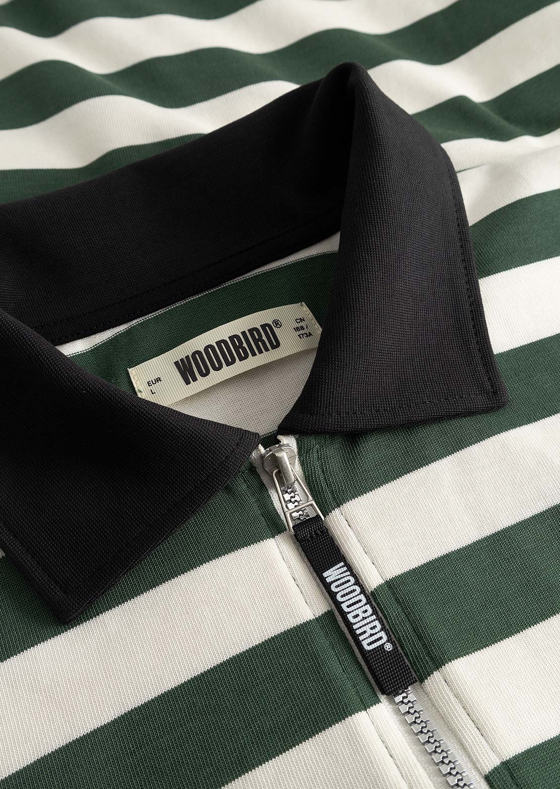Woodbird Men's Hiro Long Sleeve Stripe Zip Polo Pine Green