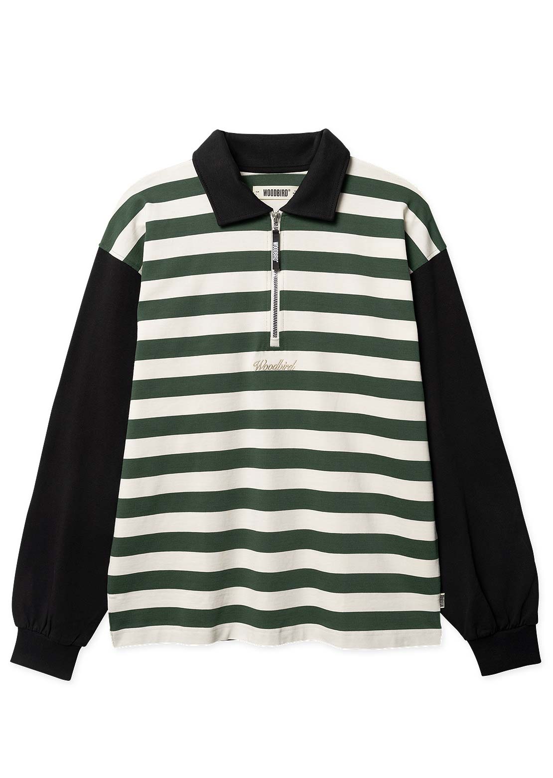 Woodbird Men's Hiro Long Sleeve Stripe Zip Polo Pine Green