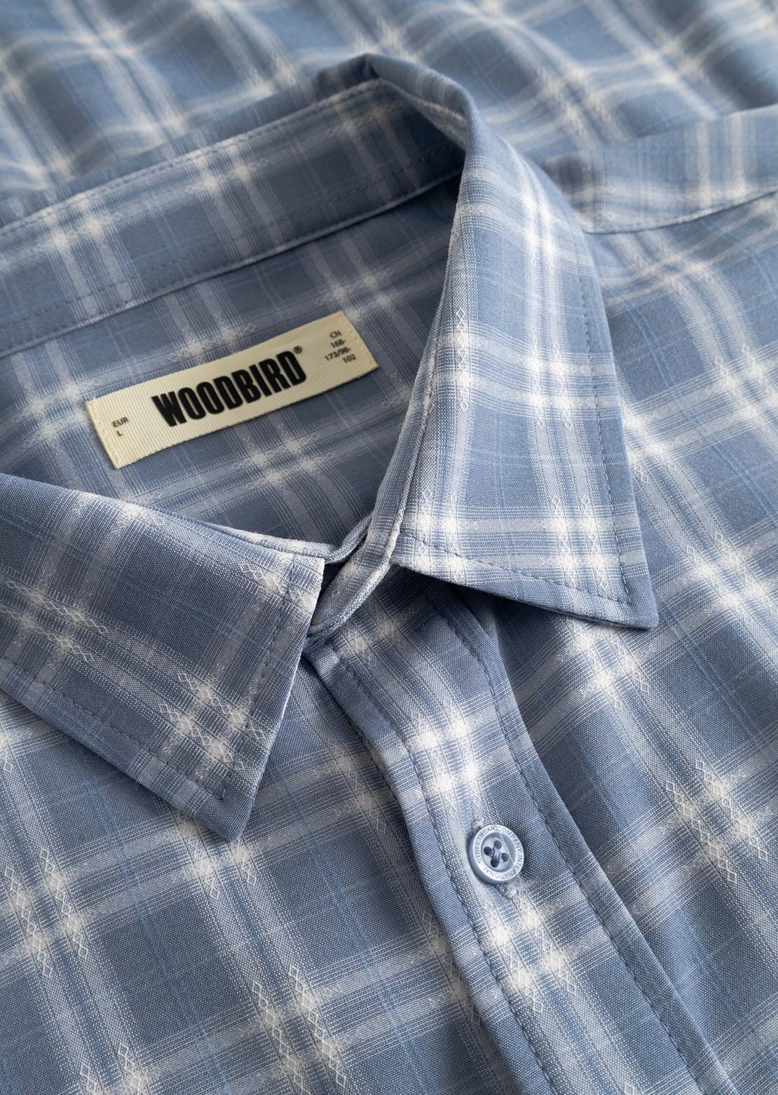 Woodbird Men's Jong Dobby Check Button Up Shirt Light Blue