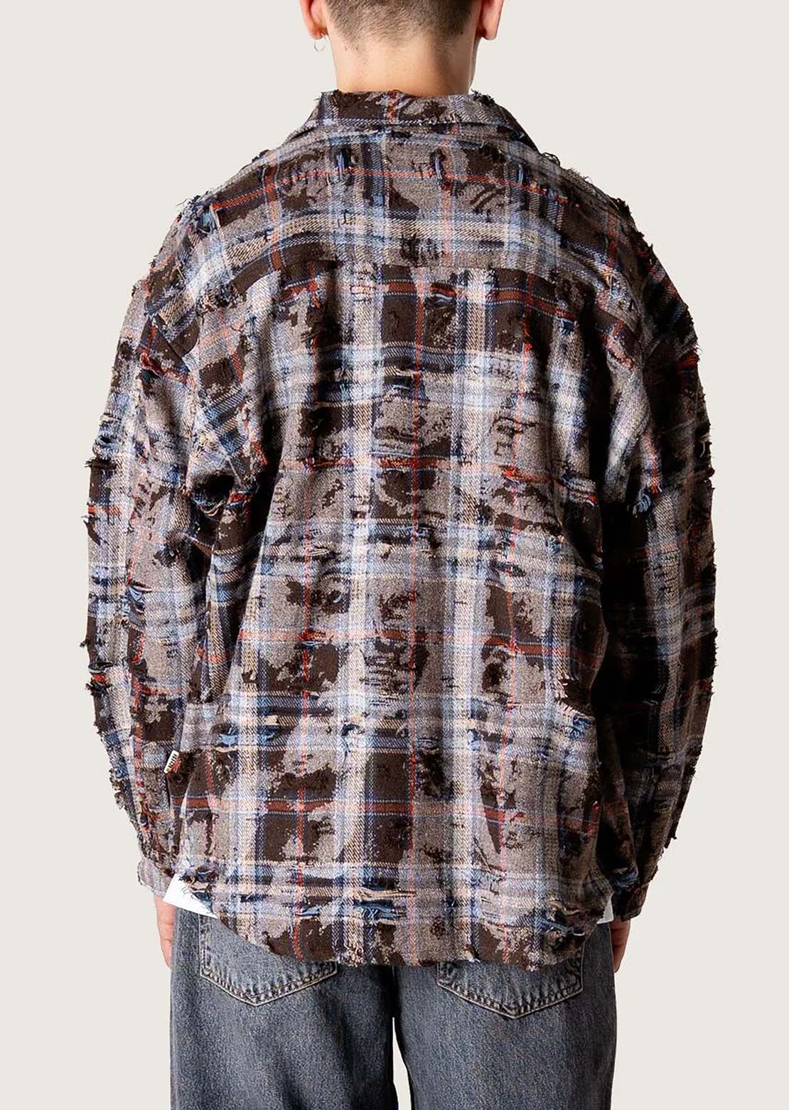 Woodbird Men's Jong Ripped Button Up Shirt Brown Check