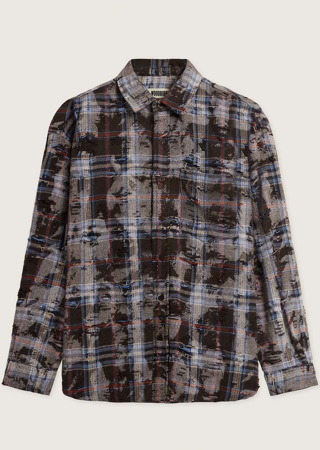 Woodbird Men's Jong Ripped Button Up Shirt Brown Check
