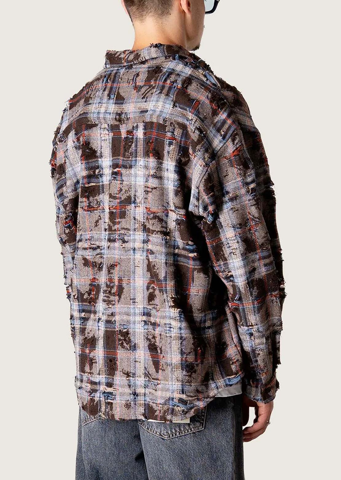 Woodbird Men's Jong Ripped Button Up Shirt Brown Check