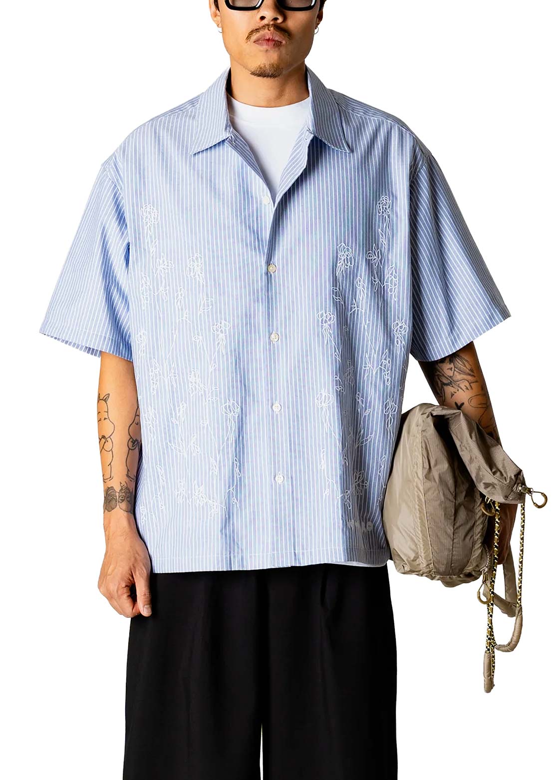 Woodbird Men's Wang Oxford Flower Button Up Shirt Light Blue