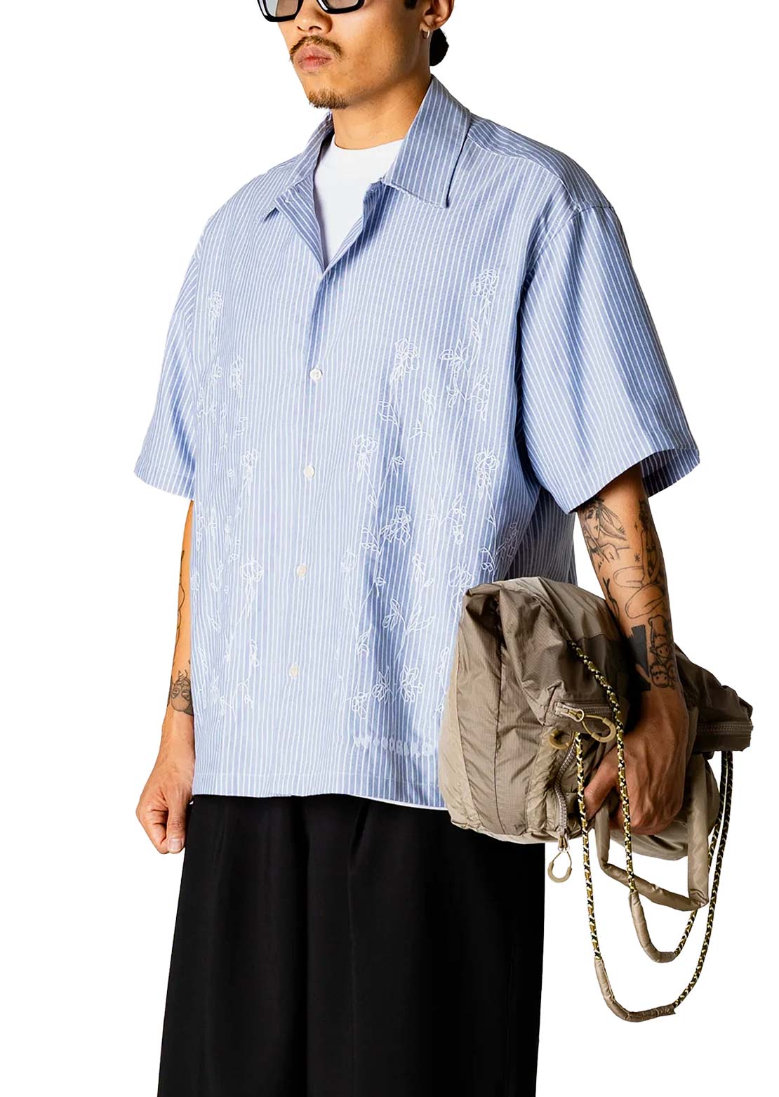 Woodbird Men's Wang Oxford Flower Button Up Shirt Light Blue