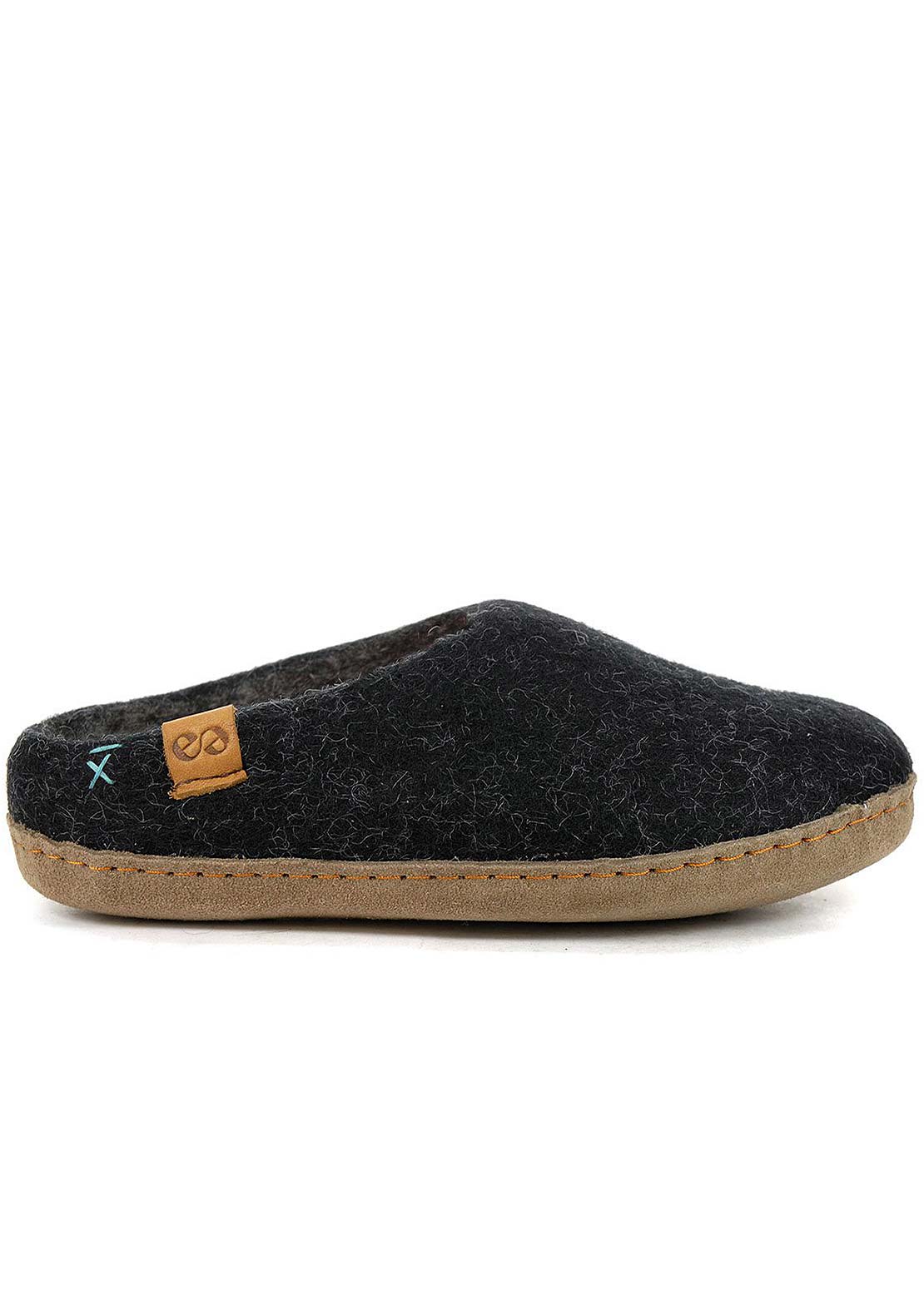 Wool by Green Unisex Makalu Suede Sole Open Heel Slippers Black