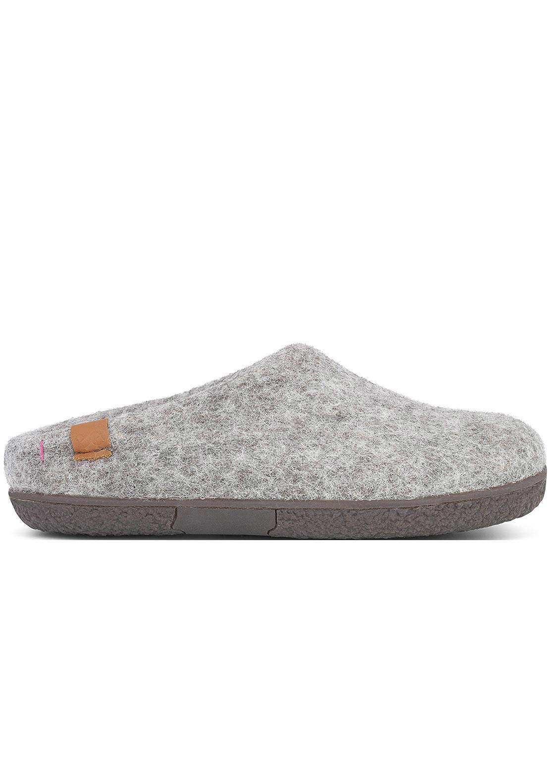 Wool by Green Unisex Tibet Rubber Sole Open Heel Slippers Light Grey