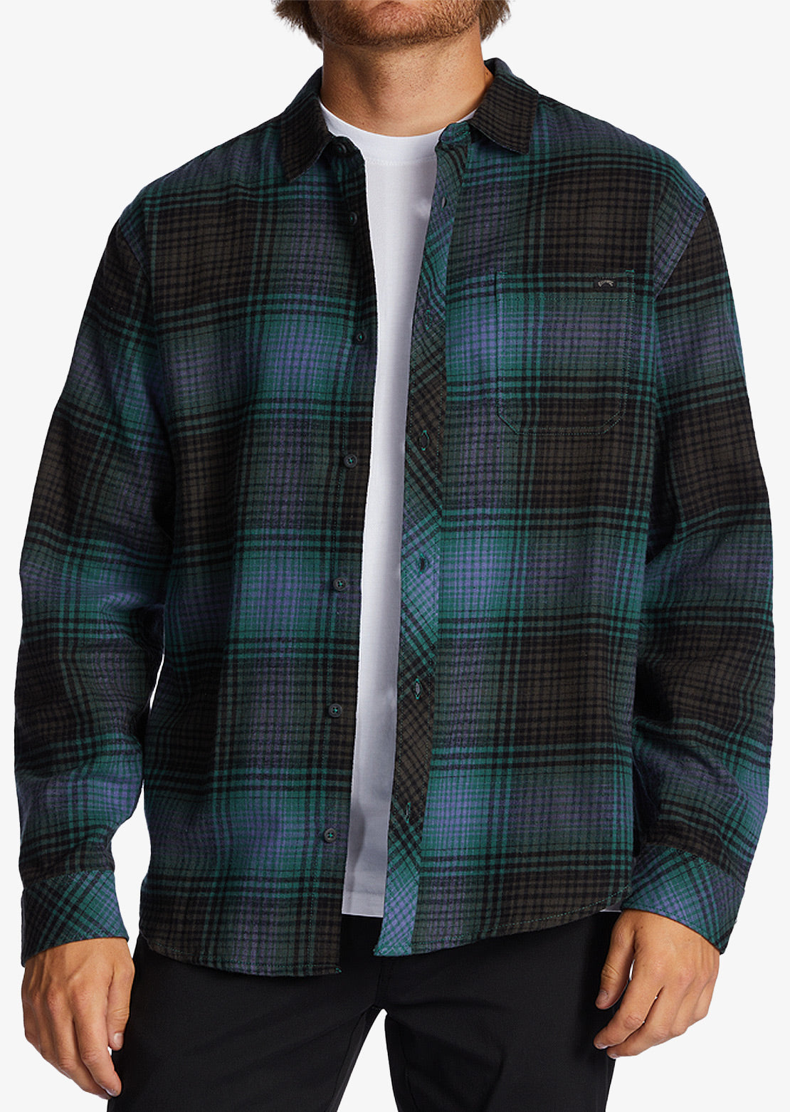 Billabong Men&#39;s Coastline Flannel Button Up Shirt Raven
