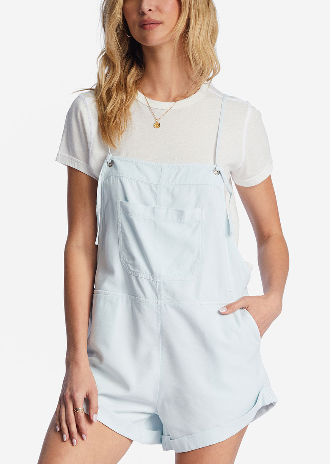 Billabong Women&#39;s Wild Pursuit Shorts Romper Light Chambray
