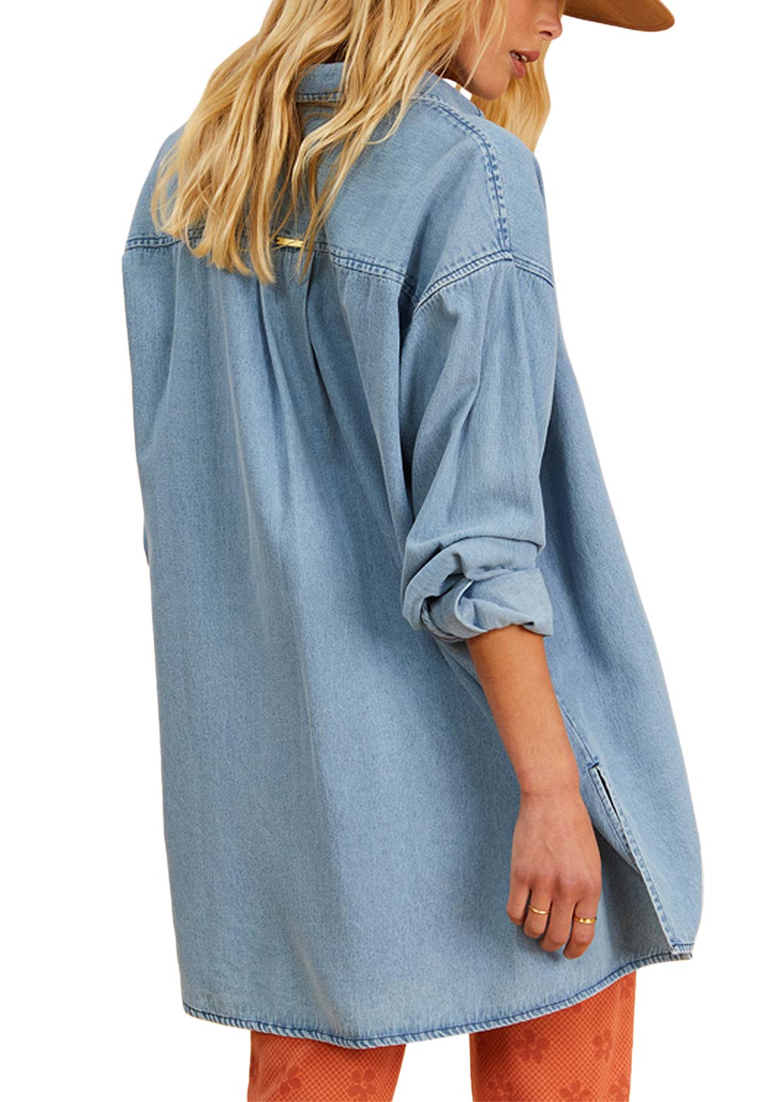 Billabong X Salty Women&#39;s In The Tide Button Down Shirt Salty Blue