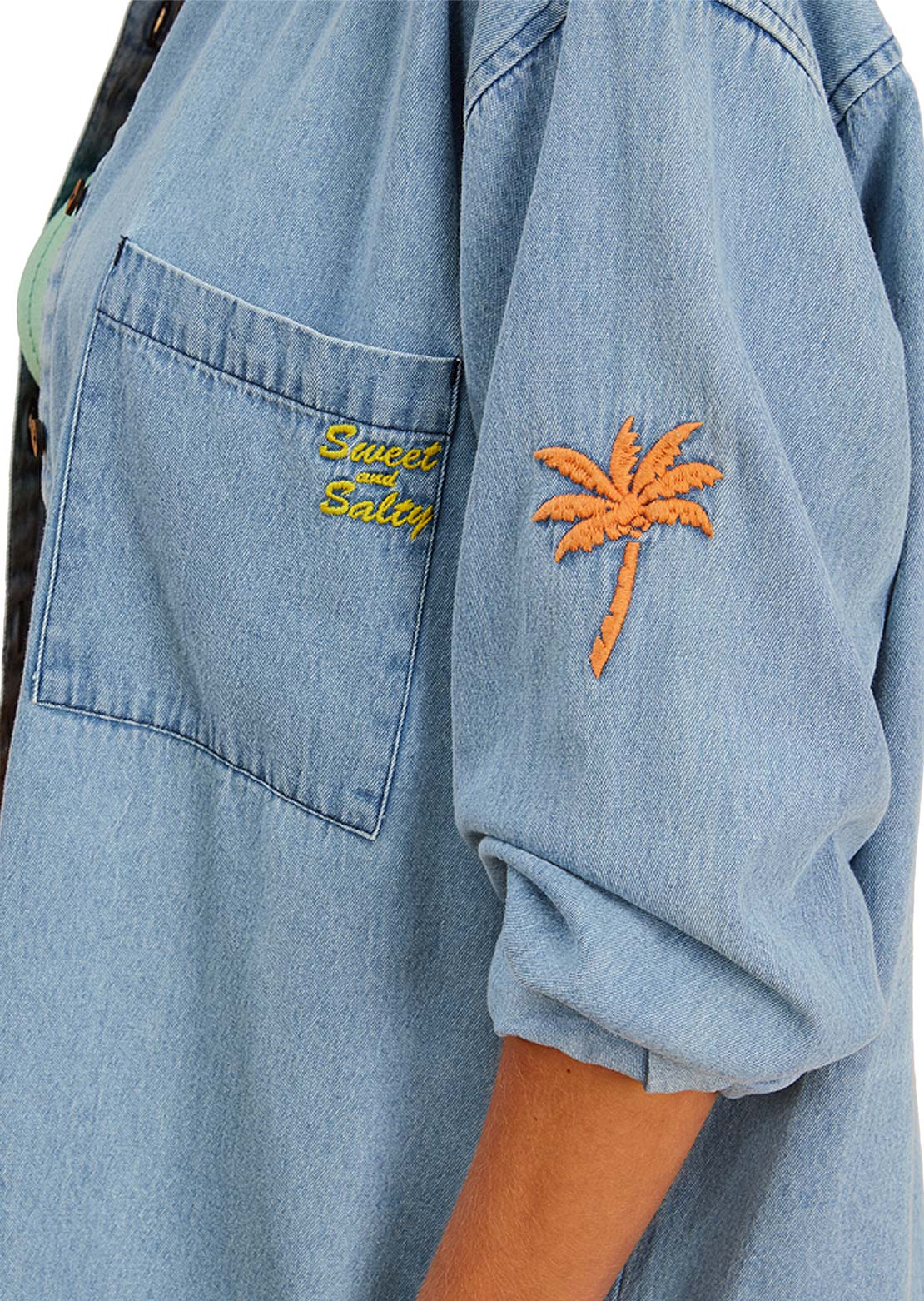Billabong X Salty Women&#39;s In The Tide Button Down Shirt Salty Blue