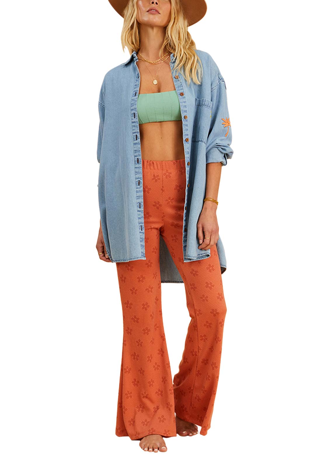 Billabong X Salty Women&#39;s In The Tide Button Down Shirt Salty Blue