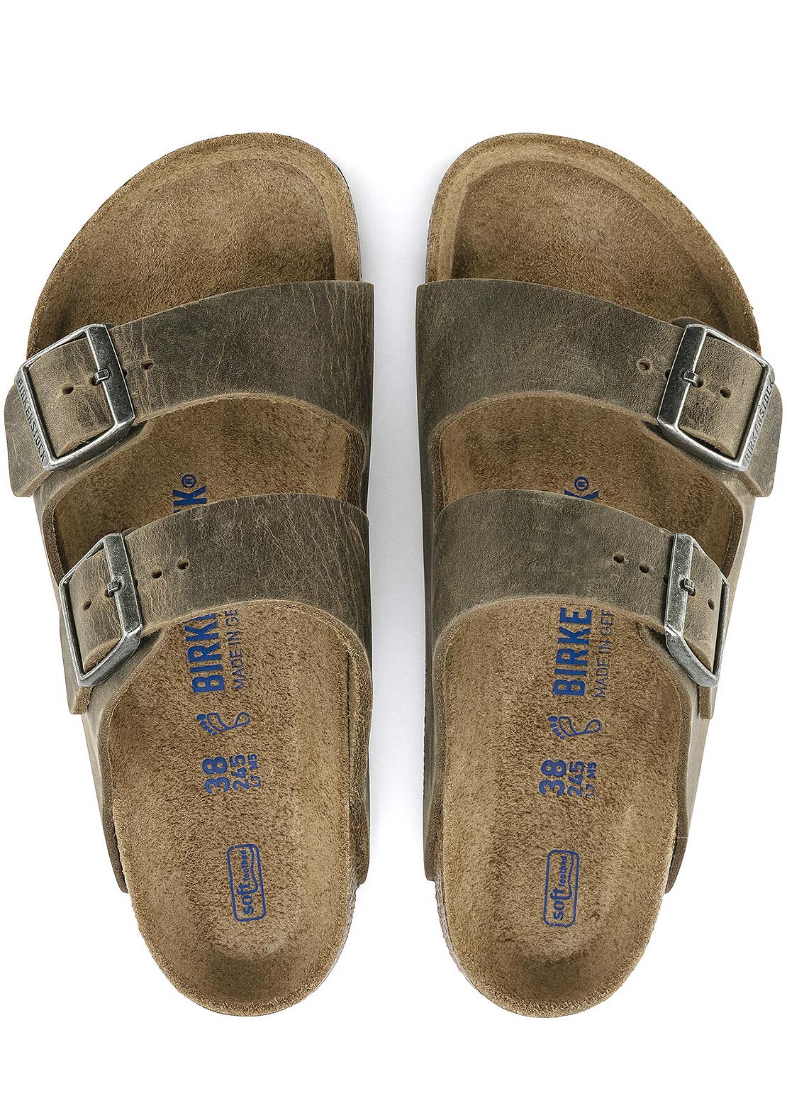 Birkenstock Men&#39;s Arizona Soft Footbed Oiled Leather Regular Sandals Faded Khaki
