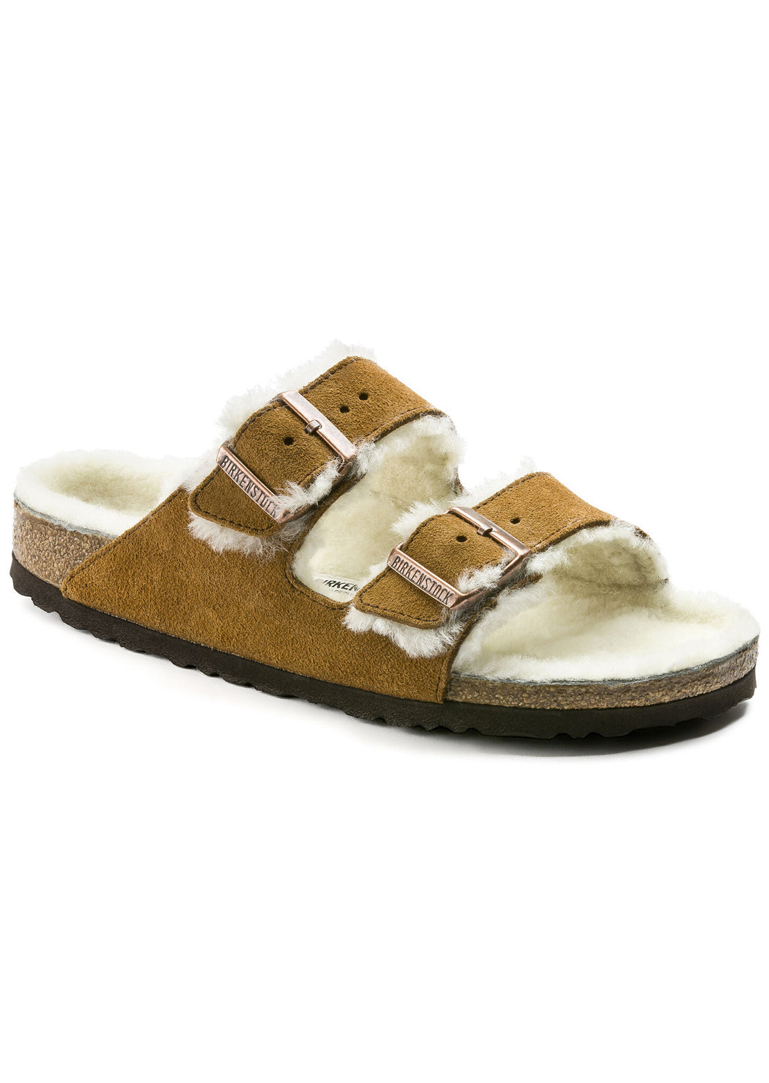 Birkenstock Women&#39;s Arizona Shearling Narrow Sandals Suede/Shearling Mink/Natural