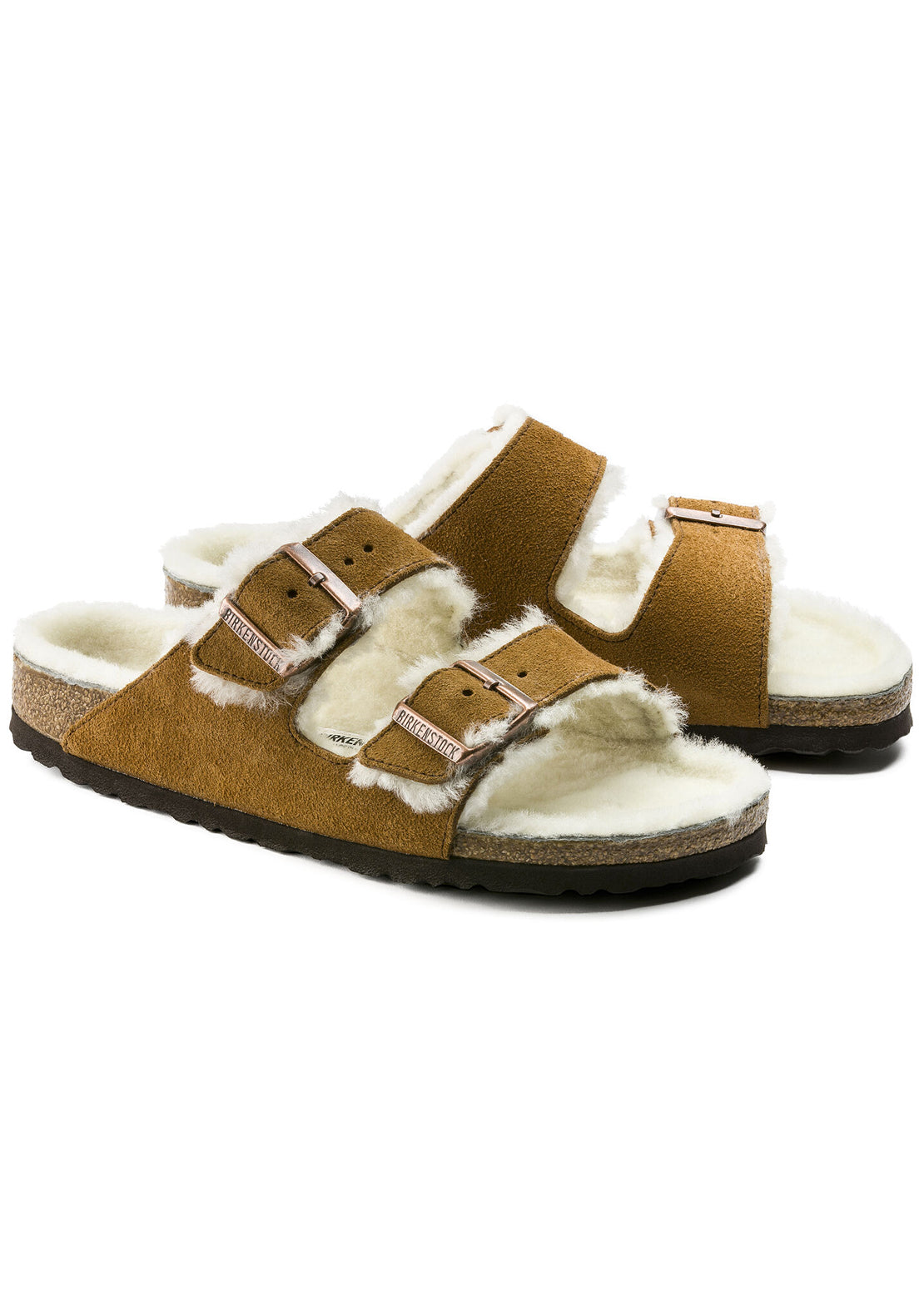 Birkenstock Women&#39;s Arizona Shearling Narrow Sandals Suede/Shearling Mink/Natural