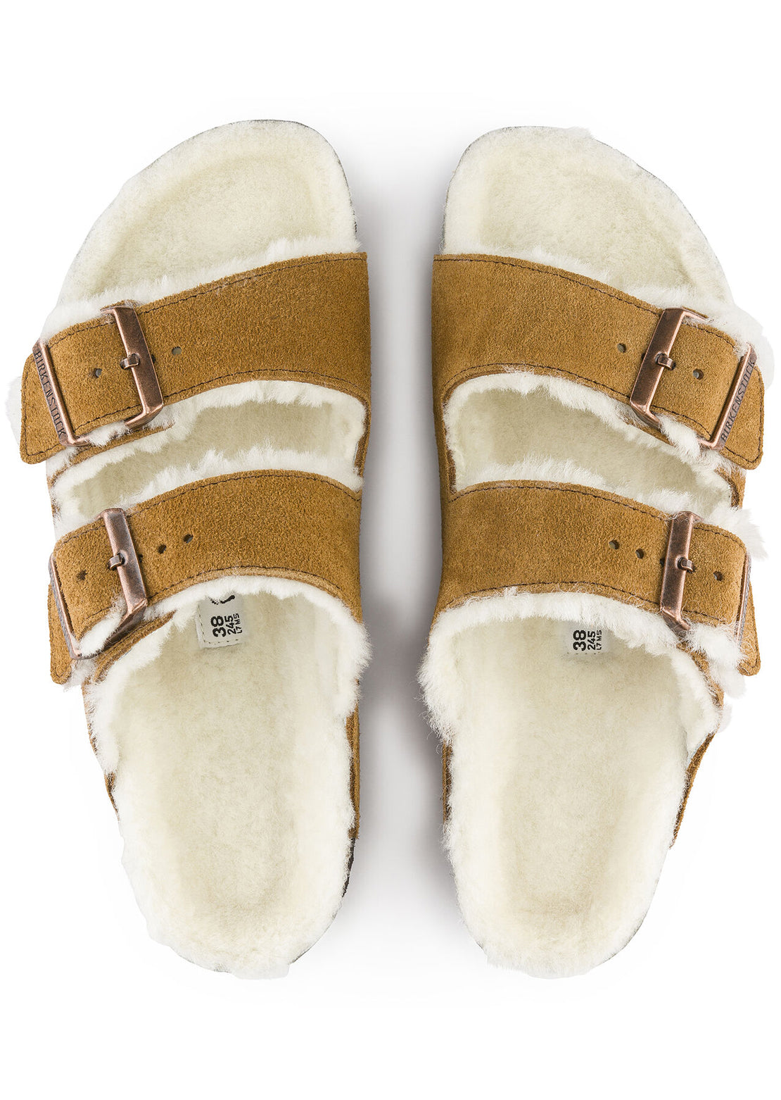 Birkenstock Women&#39;s Arizona Shearling Narrow Sandals Suede/Shearling Mink/Natural