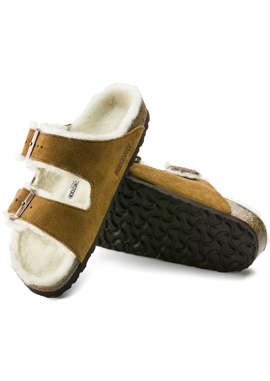 Birkenstock Women&#39;s Arizona Shearling Narrow Sandals Suede/Shearling Mink/Natural